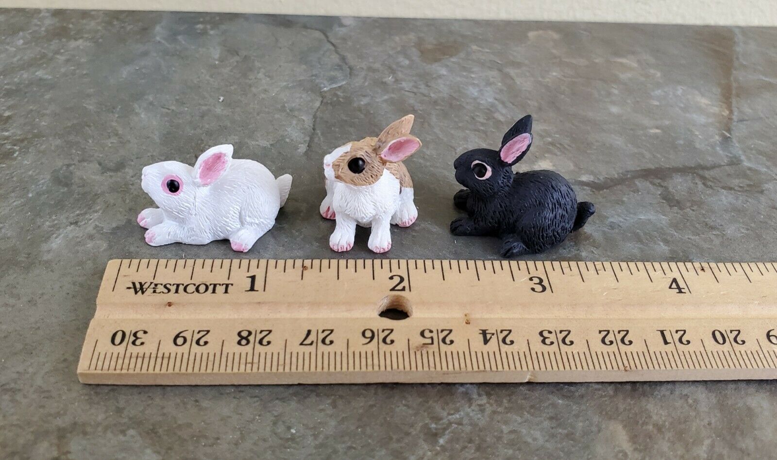 Dollhouse Miniature Bunny Rabbits Set of 3 1:12 Scale Pet Black White Brown - Miniature Crush