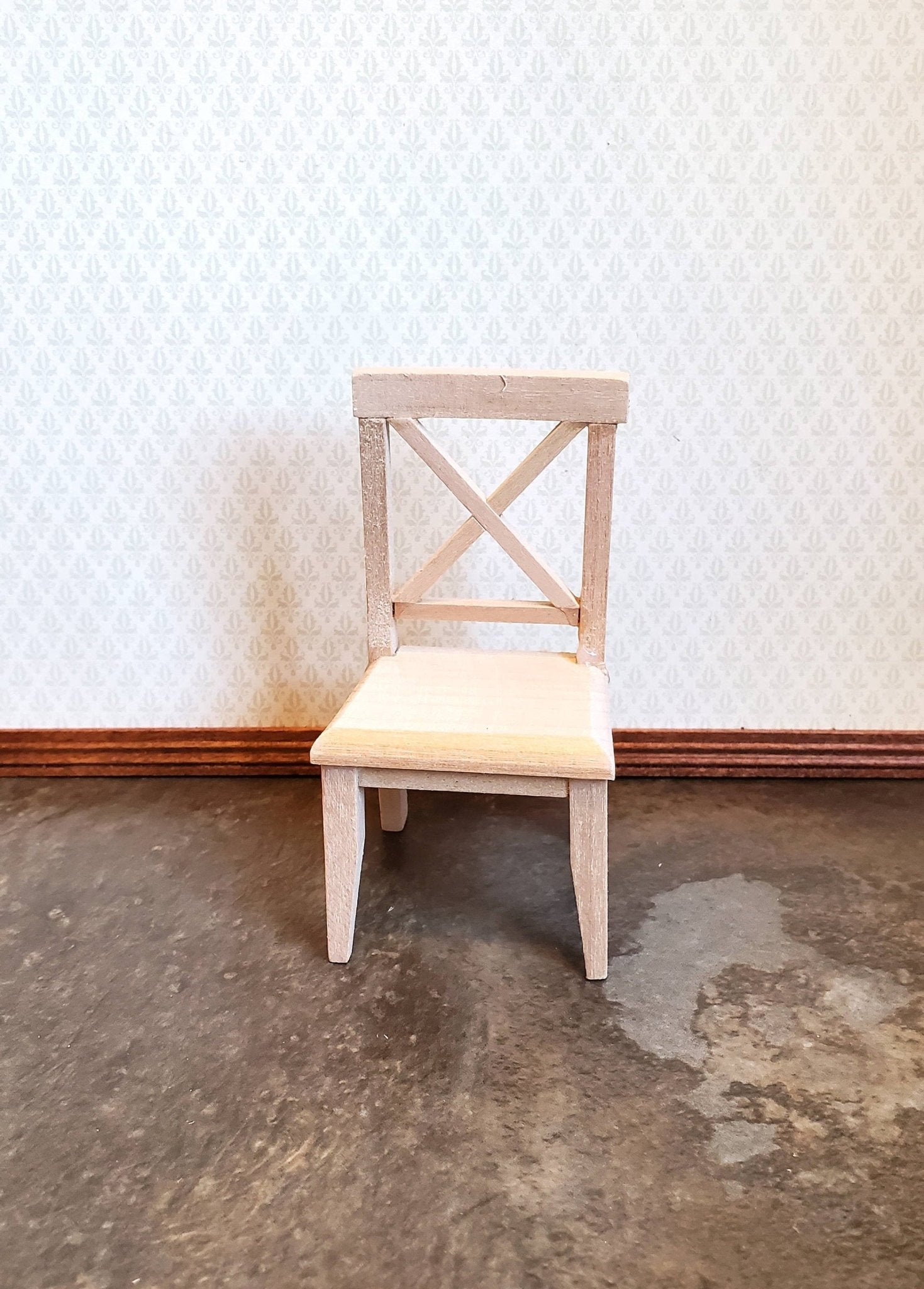 Dollhouse Miniature Chair Kitchen Dining Cross Buck Unfinished Wood 1:12 Scale - Miniature Crush