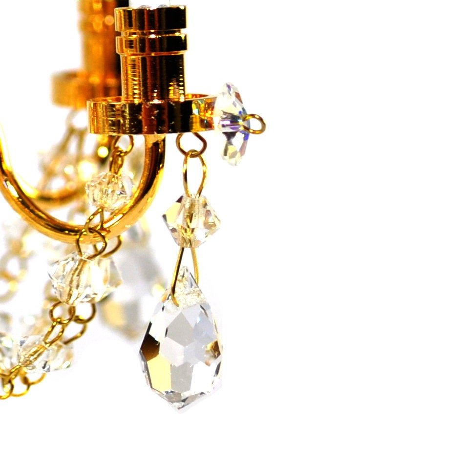Dollhouse Miniature Chandelier 6 Arm Crystal Pendants 12 Volt Electric 1:12 Scale - Miniature Crush