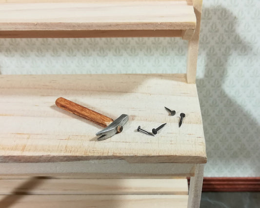 Dollhouse Miniature Claw Hammer and Nails Metal & Wood Sir Thomas Thumb 1:12 Scale Tool - Miniature Crush
