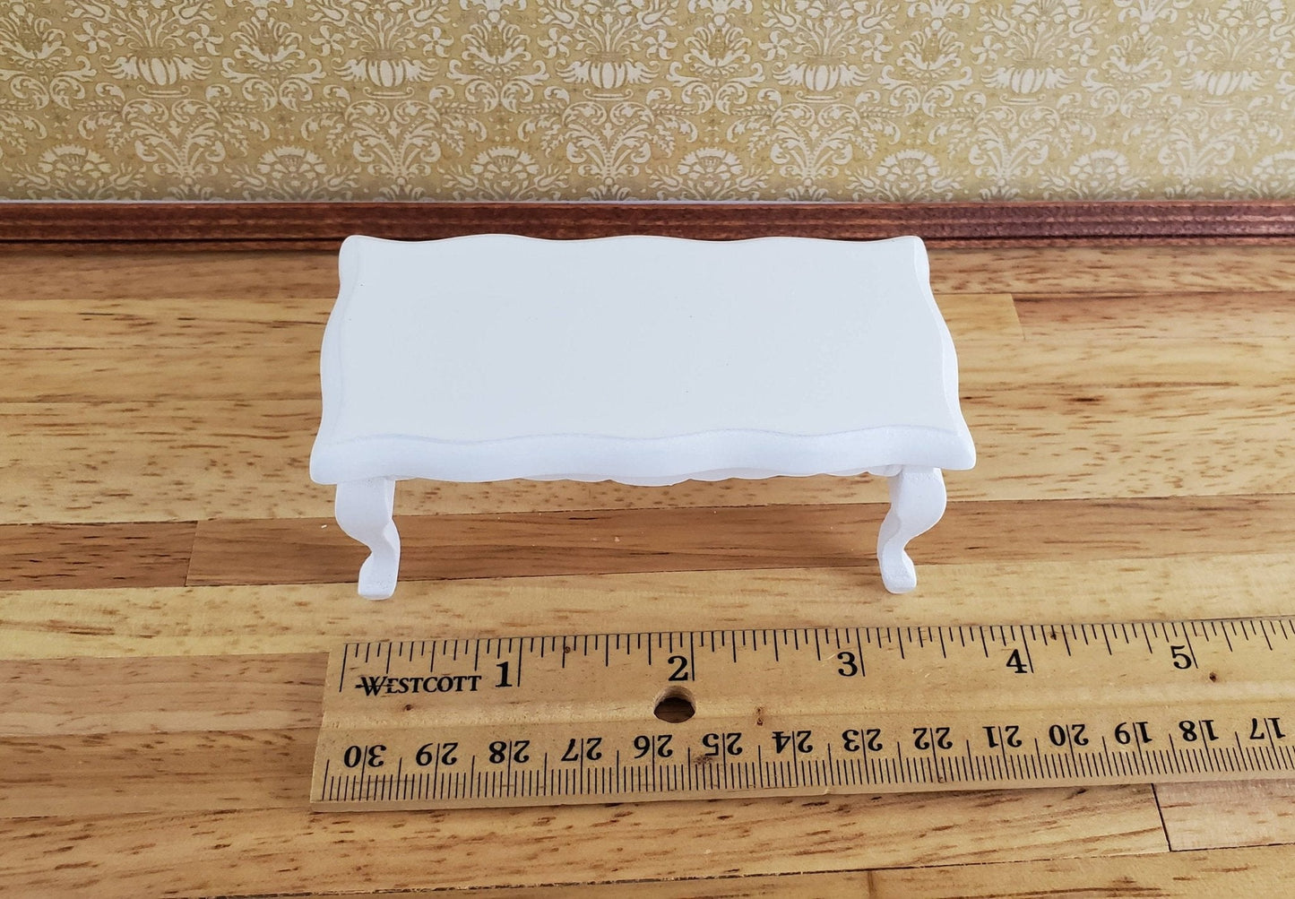 Dollhouse Miniature Coffee Table Curvy Rectangle White Finish 1:12 Scale Furniture - Miniature Crush