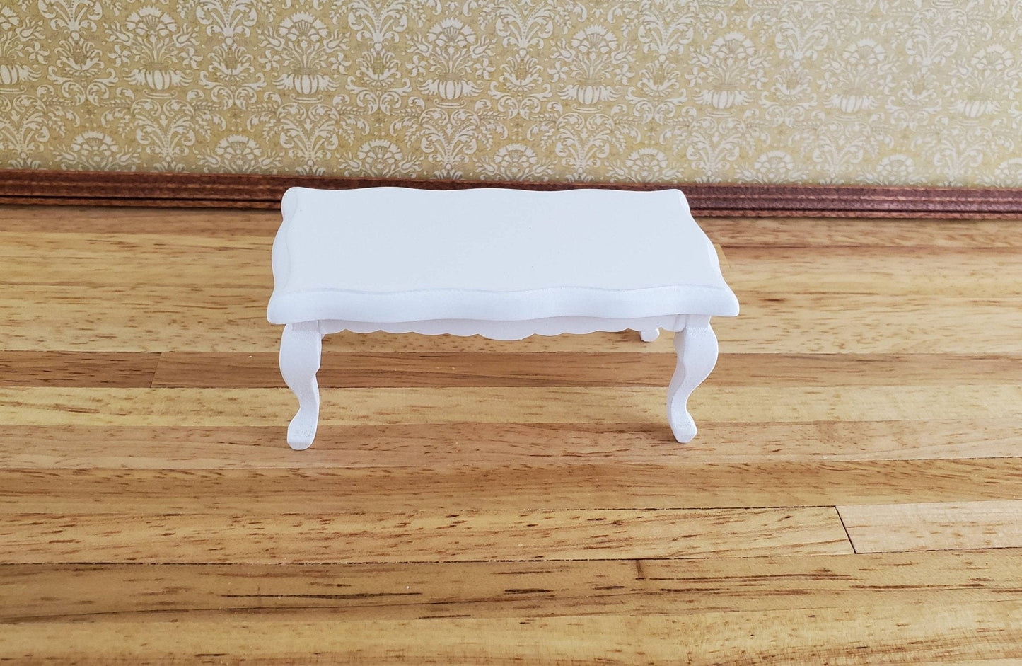 Dollhouse Miniature Coffee Table Curvy Rectangle White Finish 1:12 Scale Furniture - Miniature Crush