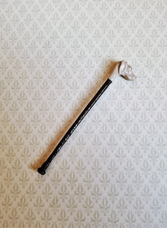 Dollhouse Miniature Dog Head Walking Cane Metal Black & Brown 2 1/2" 1:12 Scale - Miniature Crush