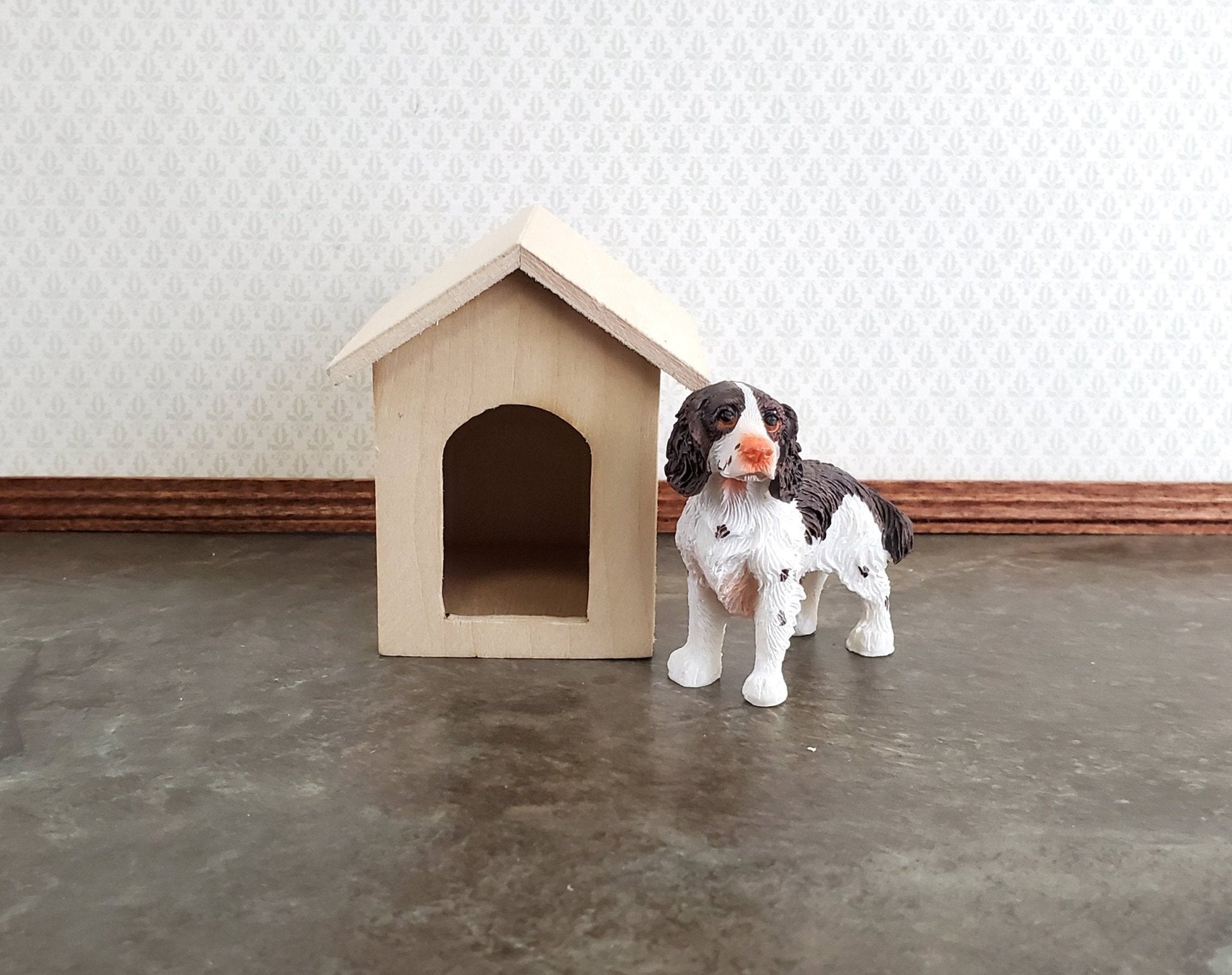 Dollhouse Miniature Dog House Kennel Small Unpainted Wood 1:12 Scale - Miniature Crush