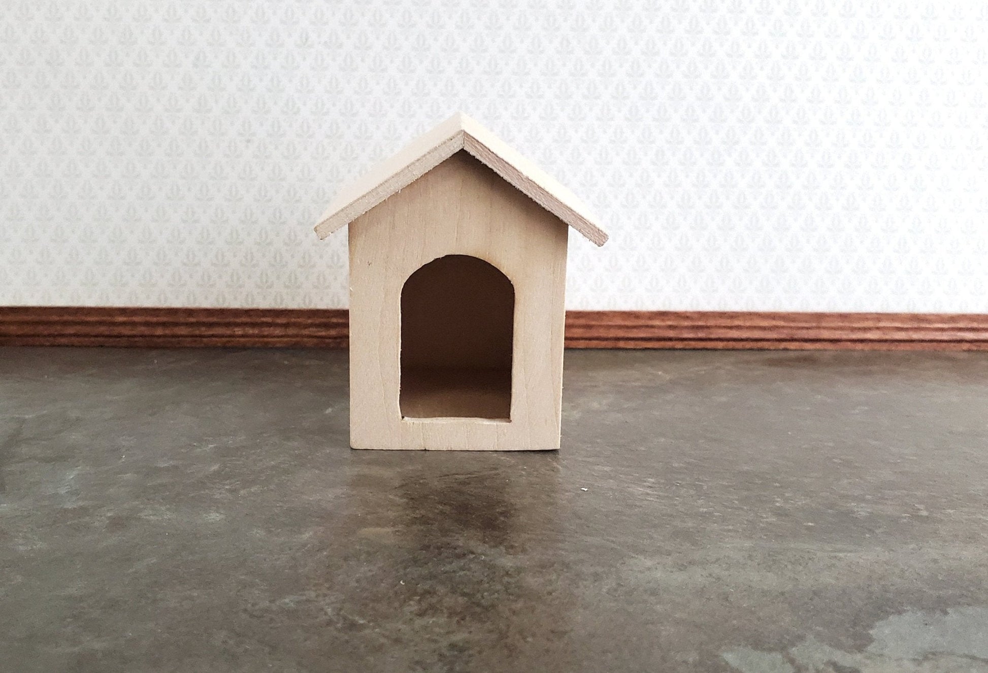 Dollhouse Miniature Dog House Kennel Small Unpainted Wood 1:12 Scale - Miniature Crush