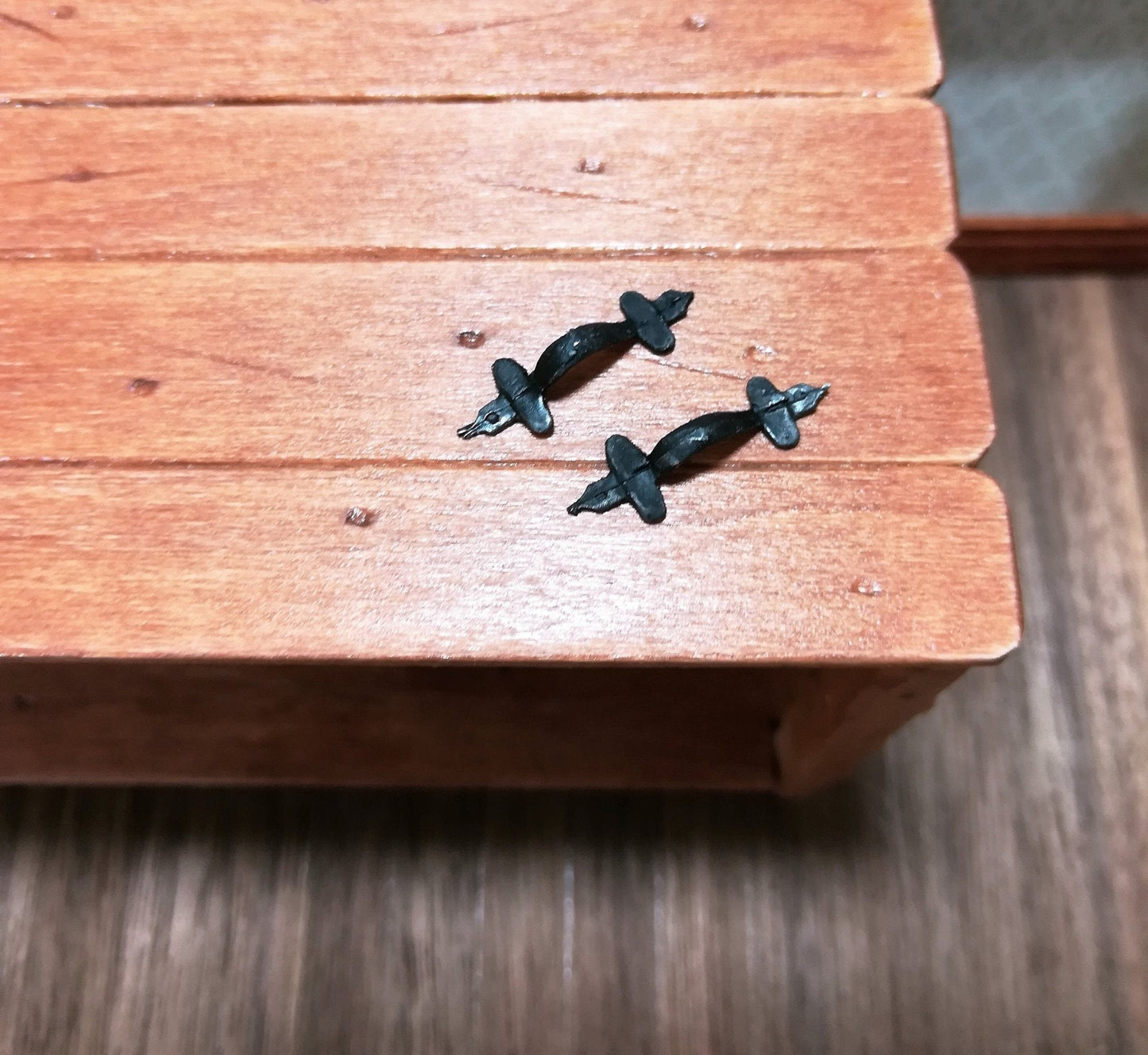 Dollhouse Miniature Door Handles or Drawer Pulls Tudor Style Black Metal 1:12 Scale - Miniature Crush