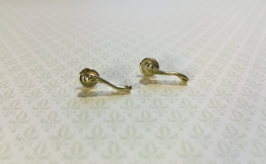Dollhouse Miniature Door Handles x2 French Lever Style Gold 1:12 Scale - Miniature Crush