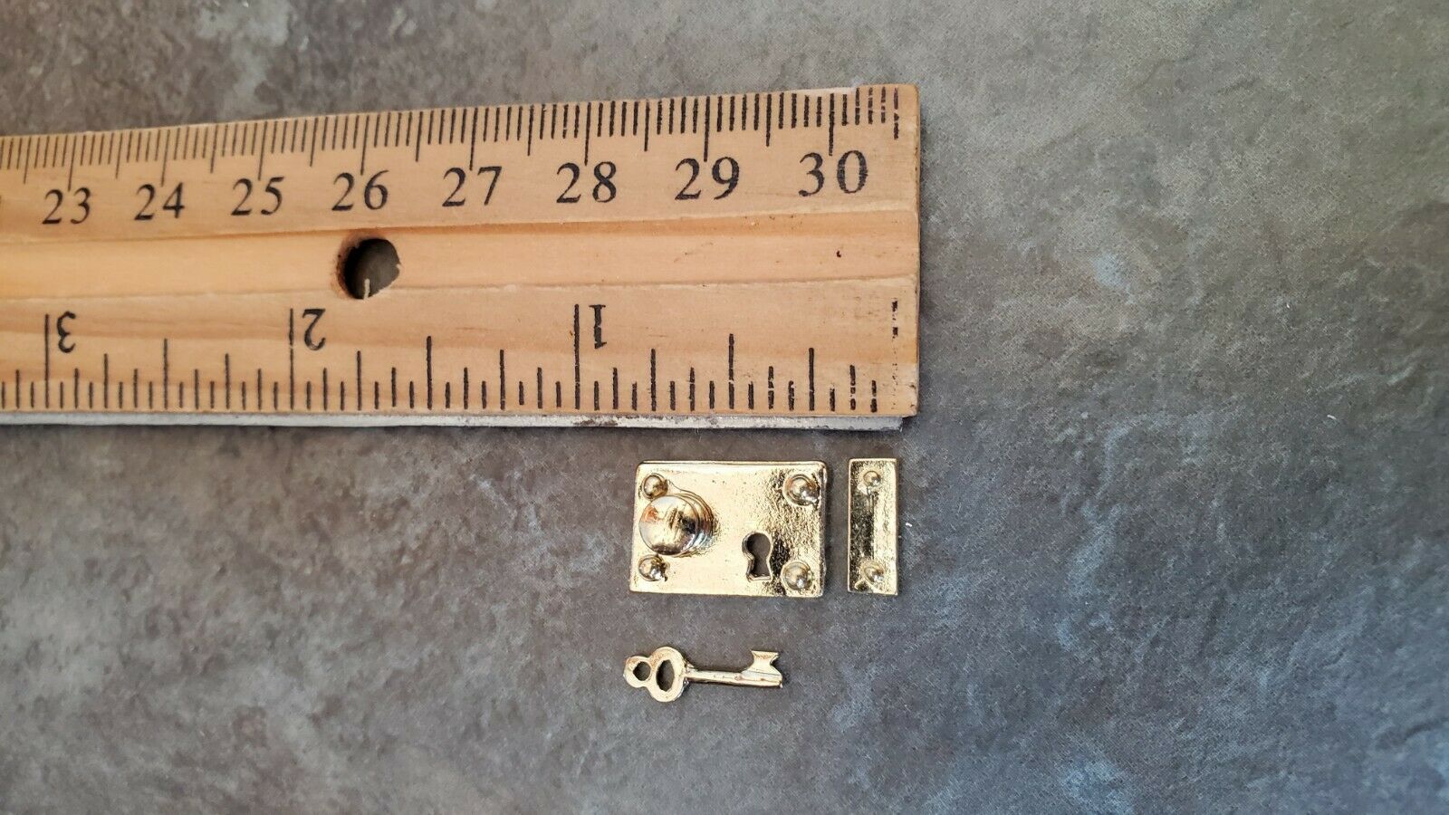 Dollhouse Miniature Door Knob Plate Lock Set with Key Gold 1:12 Scale Large - Miniature Crush