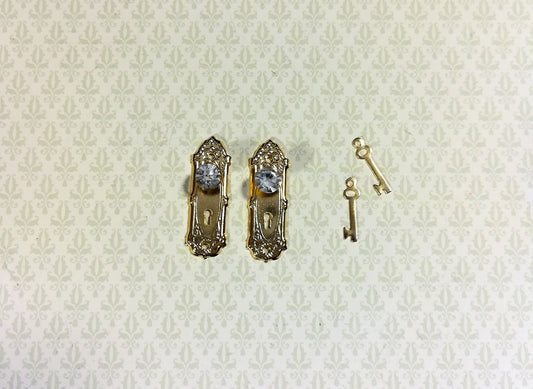 Dollhouse Miniature Doorknobs Gold Fancy Crystal Knobs Metal 1:12 Scale CLA05687 - Miniature Crush