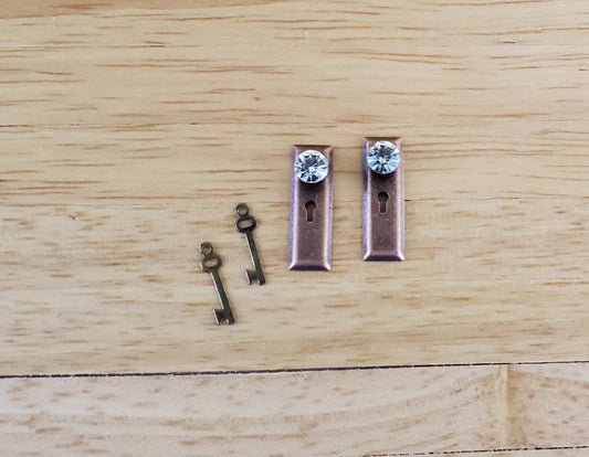 Dollhouse Miniature Doorknobs Handles Bronze with Crystal Knobs Metal 1:12 Scale - Miniature Crush