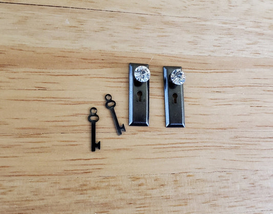 Dollhouse Miniature Doorknobs Handles Dark Pewter with Crystal Knobs Metal 1:12 Scale - Miniature Crush