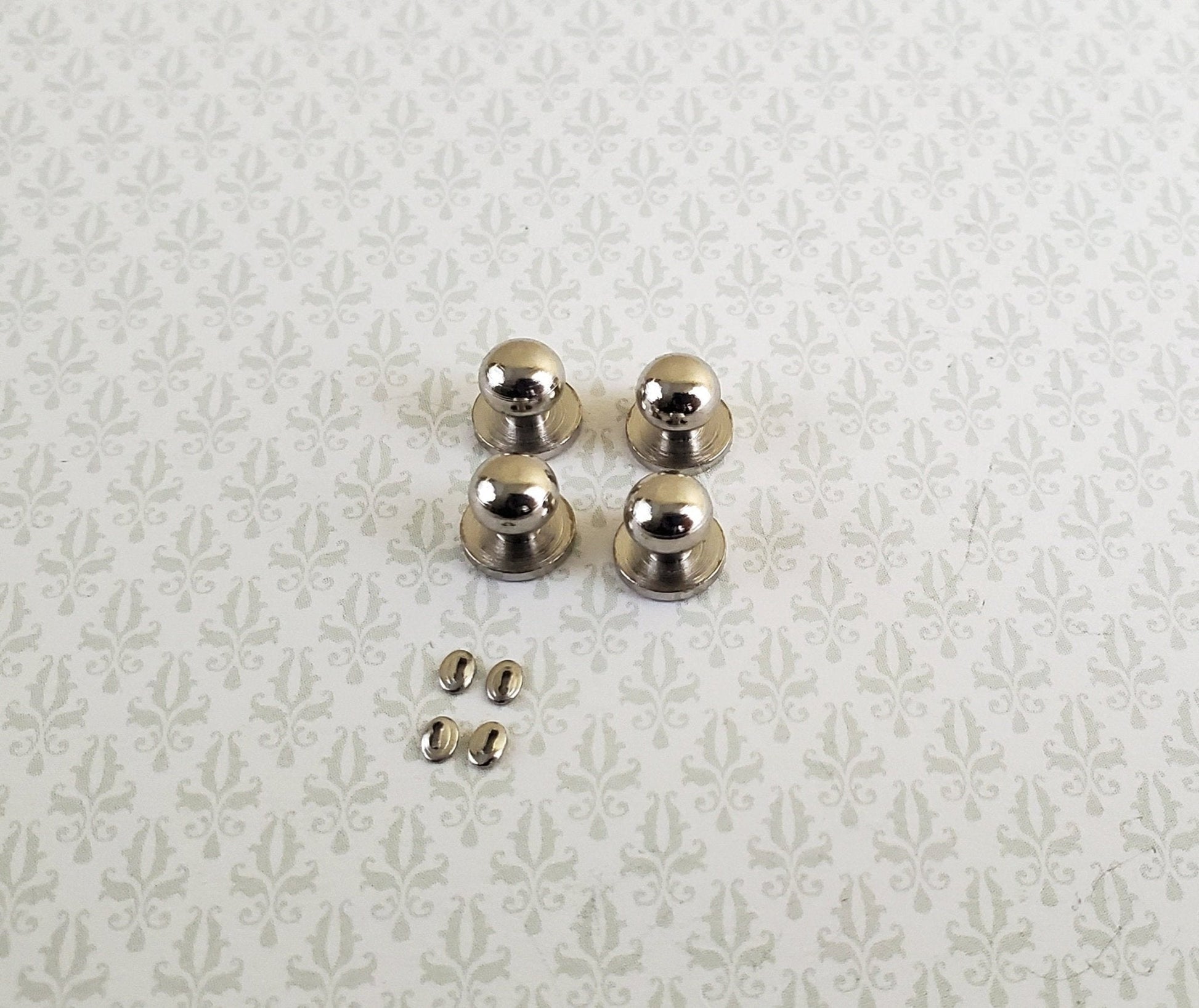 Dollhouse Miniature Doorknobs Round Silver Nickel with Keyhole 1:12 Scale 2 Sets - Miniature Crush