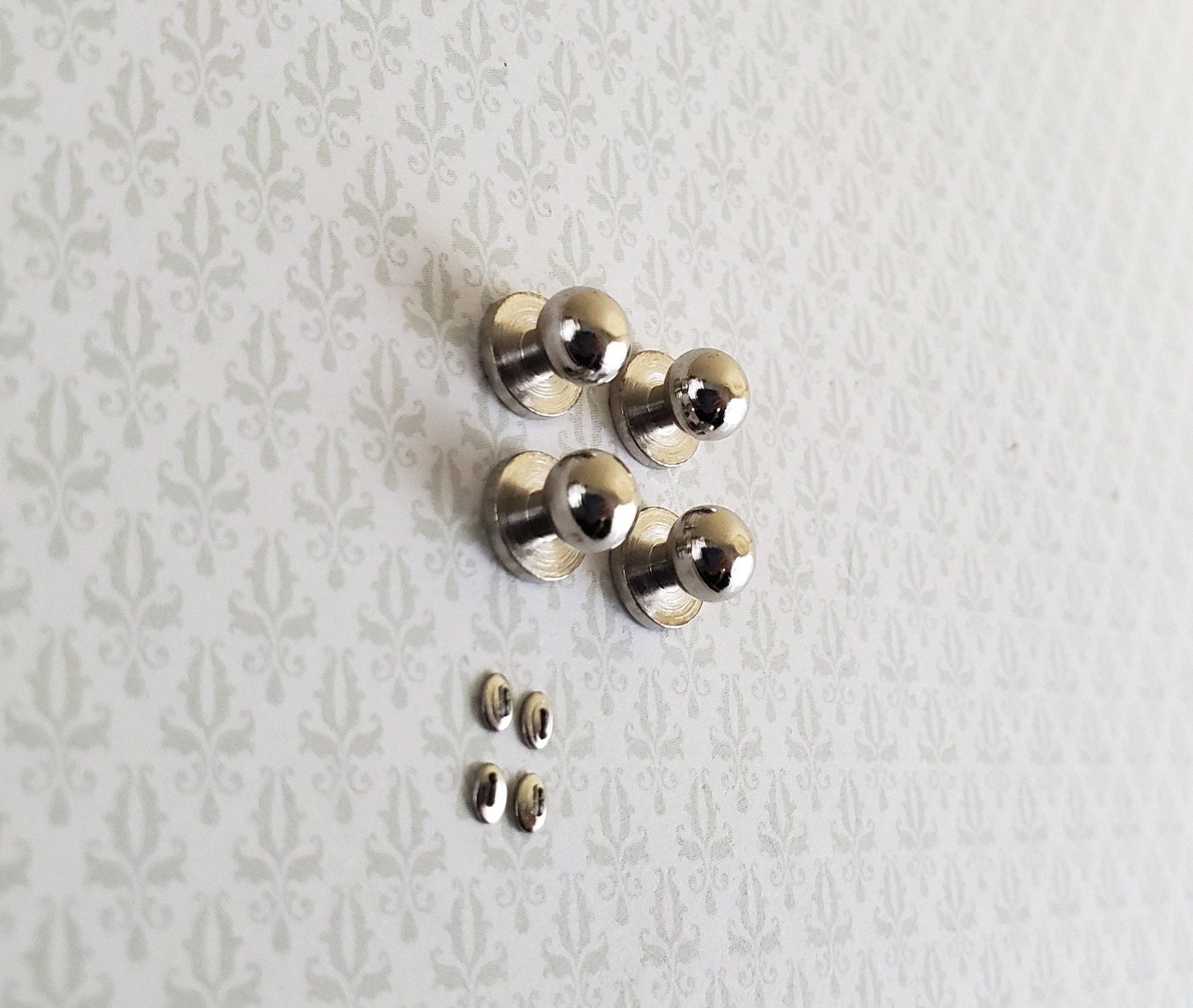 Dollhouse Miniature Doorknobs Round Silver Nickel with Keyhole 1:12 Scale 2 Sets - Miniature Crush