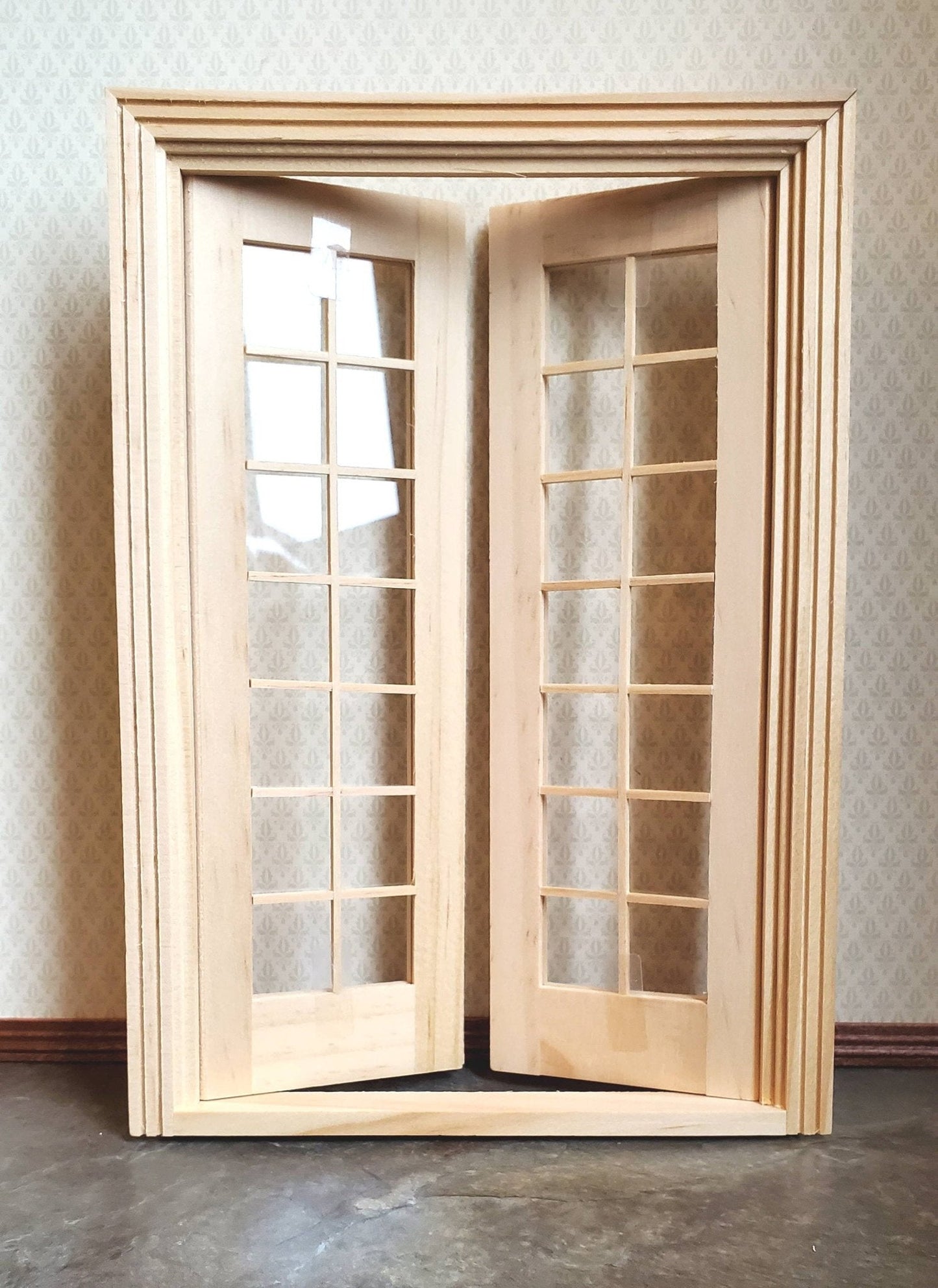 Dollhouse Miniature Double French Doors with Windows 1:12 Scale Interior Exterior - Miniature Crush