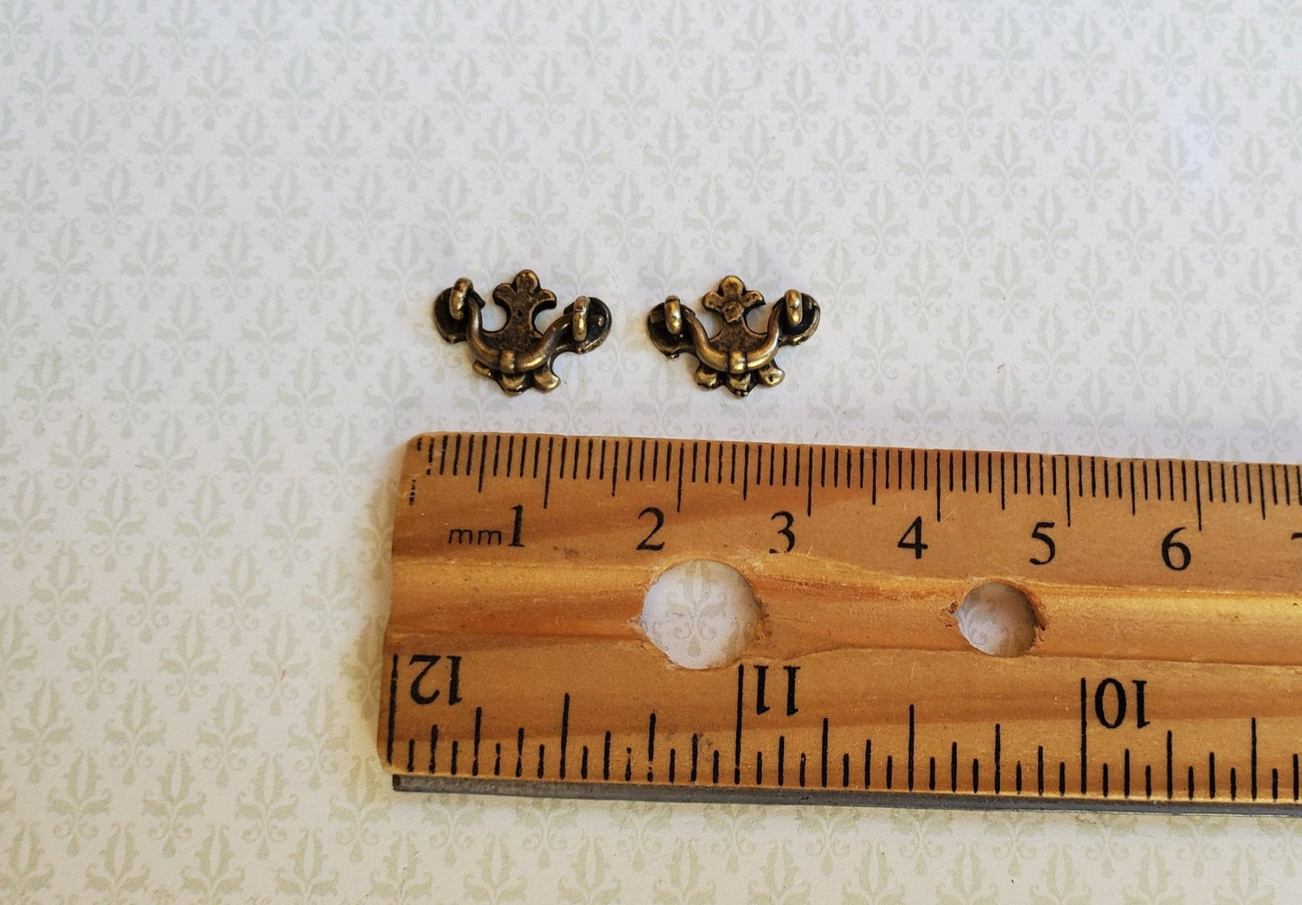 Dollhouse Miniature Drawer Pull or Handle x2 Fleur De Lis Style 1:12 Scale Antique Bronze - Miniature Crush