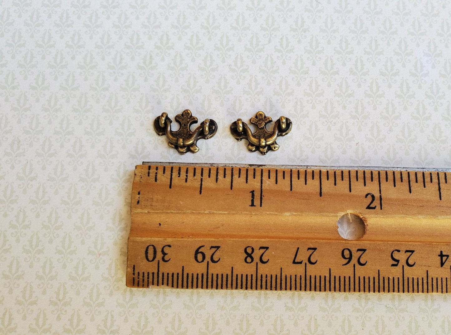 Dollhouse Miniature Drawer Pull or Handle x2 Fleur De Lis Style 1:12 Scale Antique Bronze - Miniature Crush