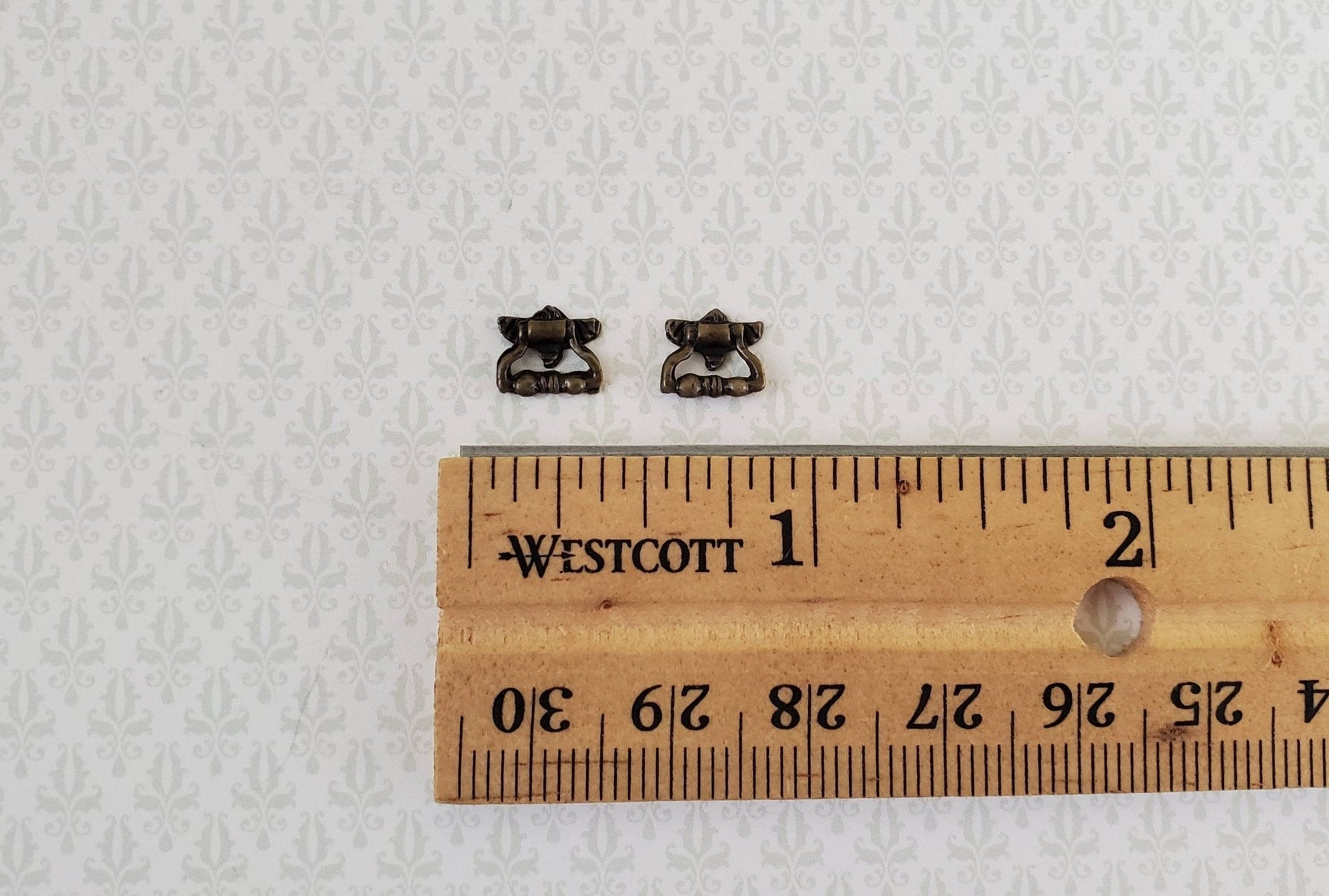 Dollhouse Miniature Drawer Pulls Antique Style Fancy x2 Antique Bronze Finish 1:12 Scale - Miniature Crush