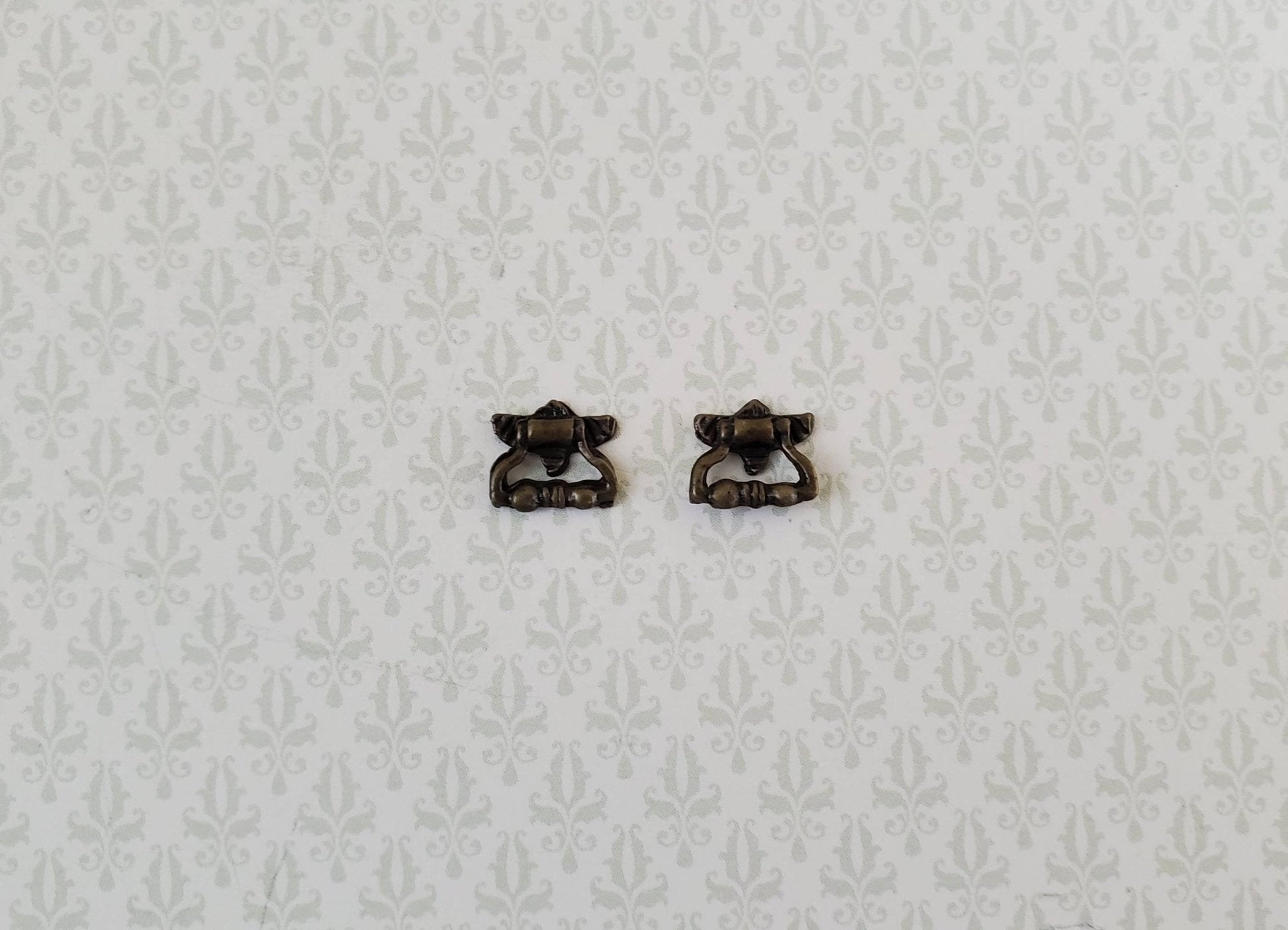 Dollhouse Miniature Drawer Pulls Antique Style Fancy x2 Antique Bronze Finish 1:12 Scale - Miniature Crush