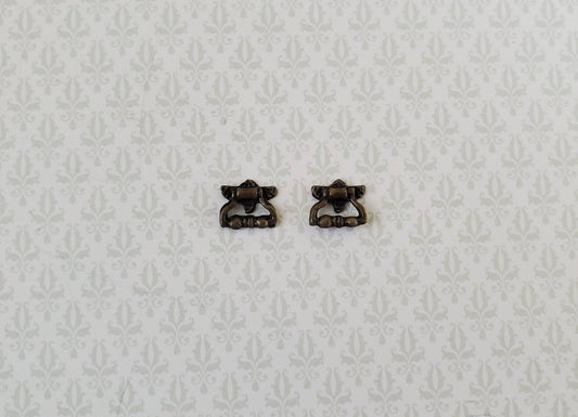 Dollhouse Miniature Drawer Pulls Antique Style Fancy x2 Antique Bronze Finish 1:12 Scale - Miniature Crush