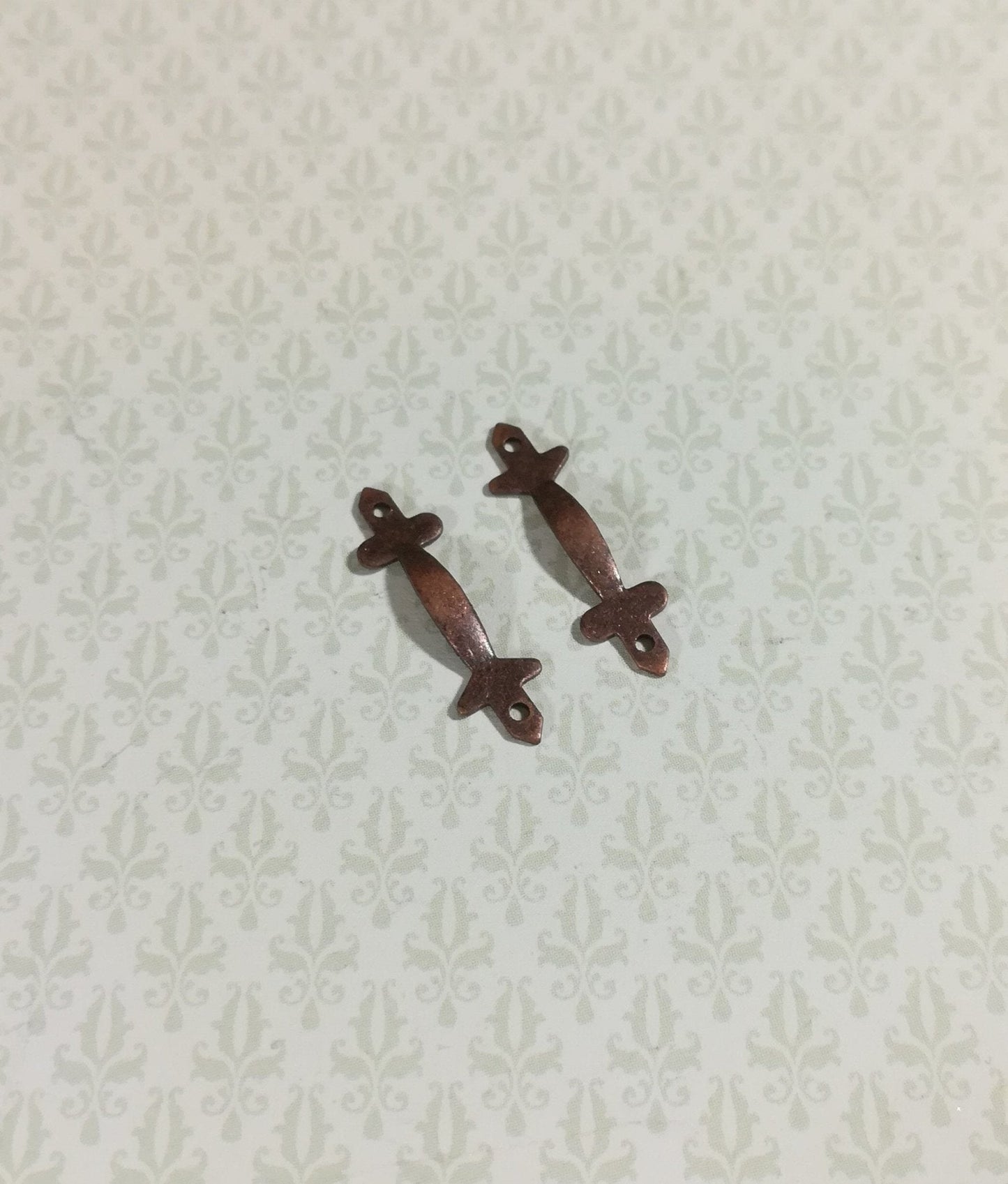 Dollhouse Miniature Drawer Pulls or Door Handles x2 Bronze 1:12 Scale Tudor Style - Miniature Crush