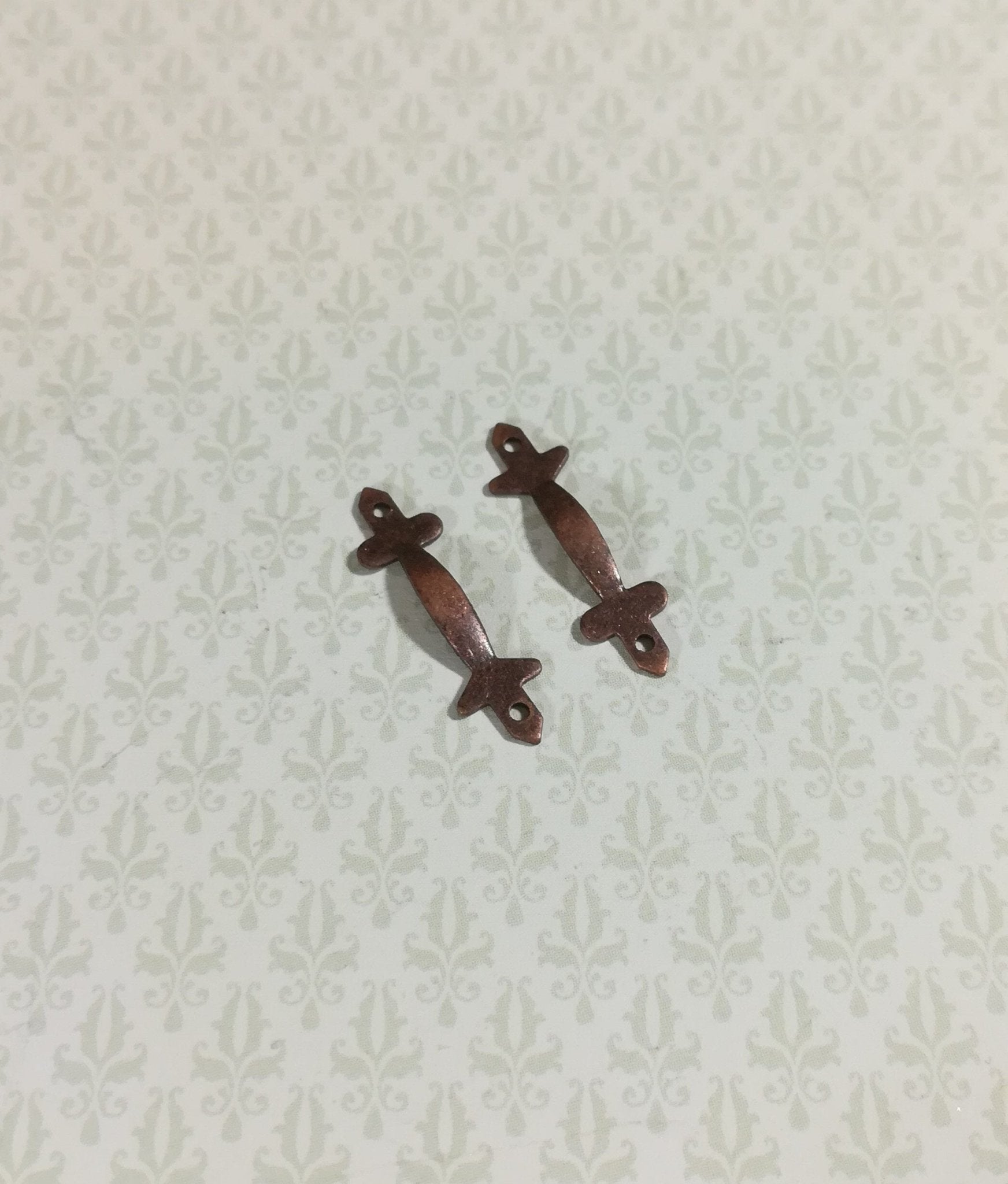 Dollhouse Miniature Drawer Pulls or Door Handles x2 Bronze 1:12 Scale Tudor Style - Miniature Crush