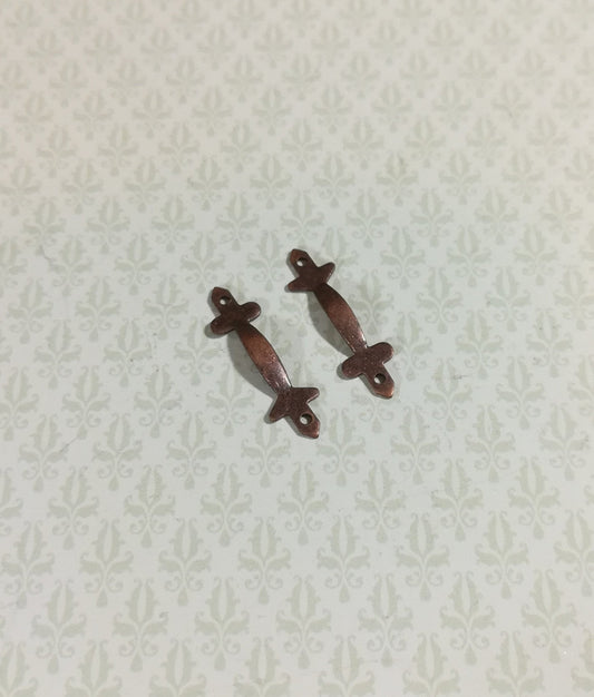 Dollhouse Miniature Drawer Pulls or Door Handles x2 Bronze 1:12 Scale Tudor Style - Miniature Crush