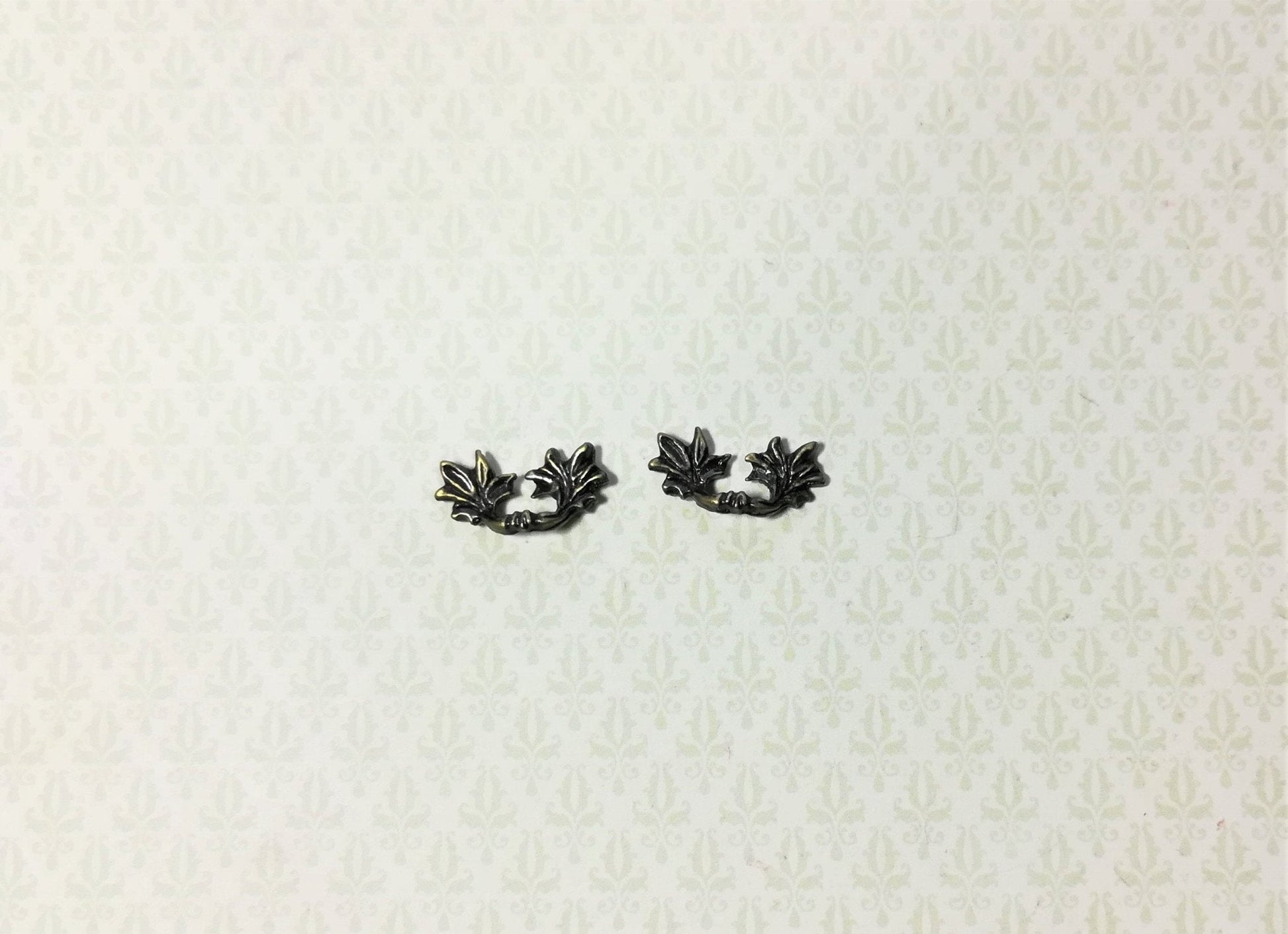 Dollhouse Miniature Drawer Pulls or Handle Leaves Style 1:12 Scale Antique Bronze - Miniature Crush
