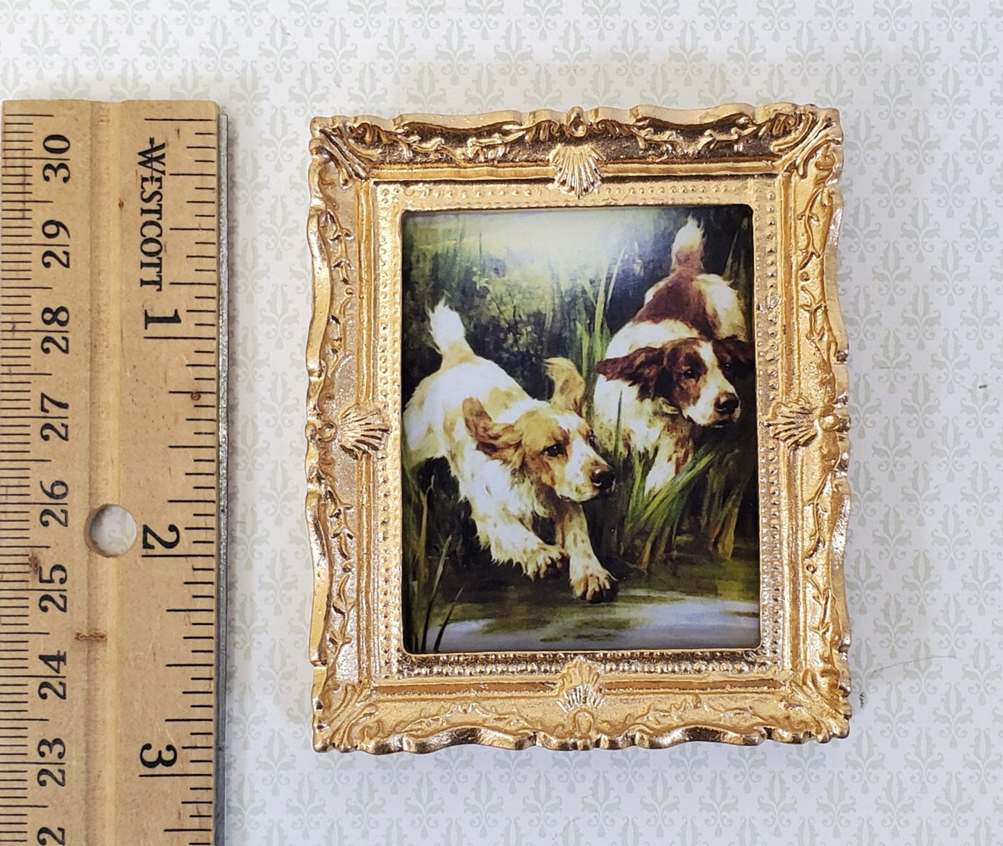 Dollhouse Miniature Duck Hunting Dogs Framed Print 1:12 Scale English Spaniel - Miniature Crush
