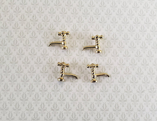 Dollhouse Miniature Faucet Taps x4 for Kitchen or Bathroom Sink 1:12 Scale Gold Metal S1209 - Miniature Crush