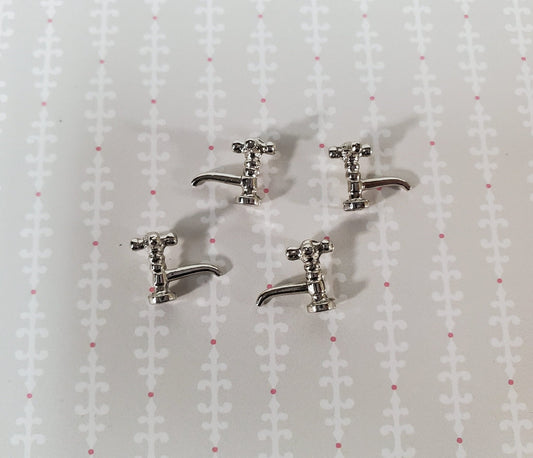 Dollhouse Miniature Faucet Taps x4 for Kitchen or Bathroom Sink 1:12 Scale Silver Metal S1209C - Miniature Crush
