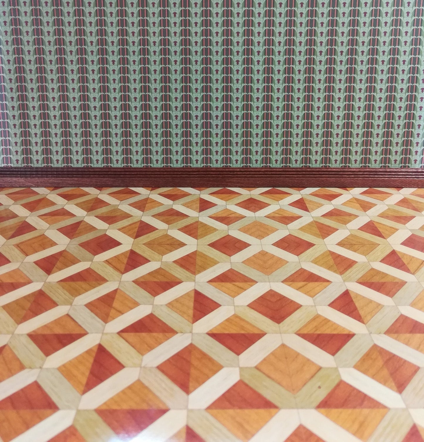 Dollhouse Miniature Faux Wood Parquet Flooring Heavy Paper Sheet 1:12 Scale - Miniature Crush