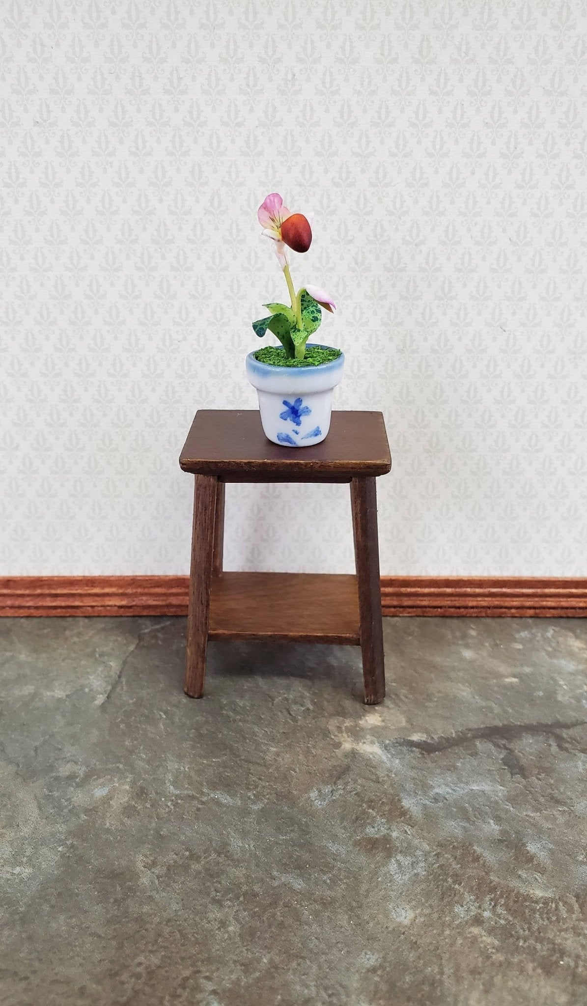 Dollhouse Miniature Fern or Plant Stand Side Table Walnut Finish 1:12 Scale Furniture - Miniature Crush
