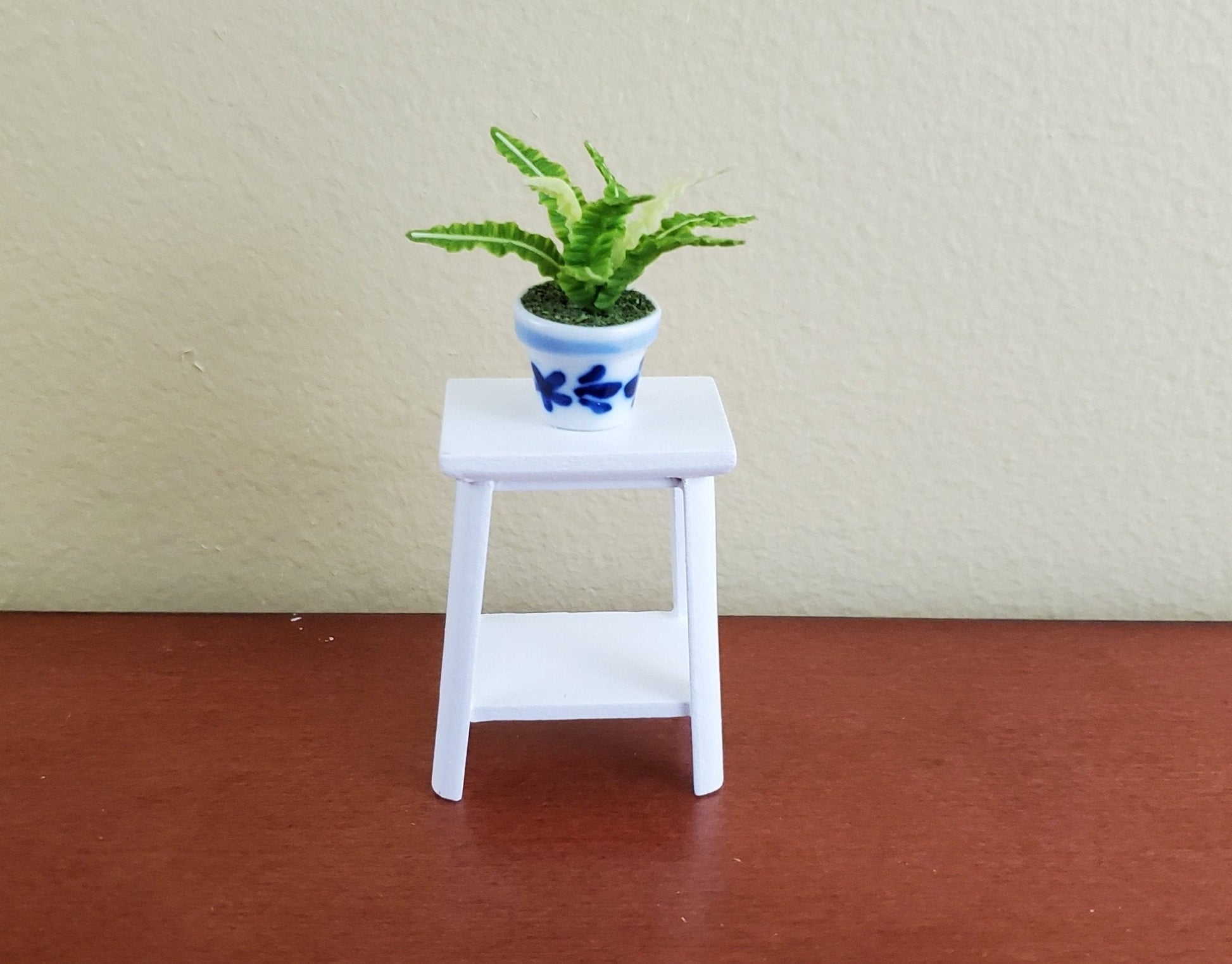 Dollhouse Miniature Fern or Plant Stand Side Table White Finish 1:12 Scale Furniture - Miniature Crush