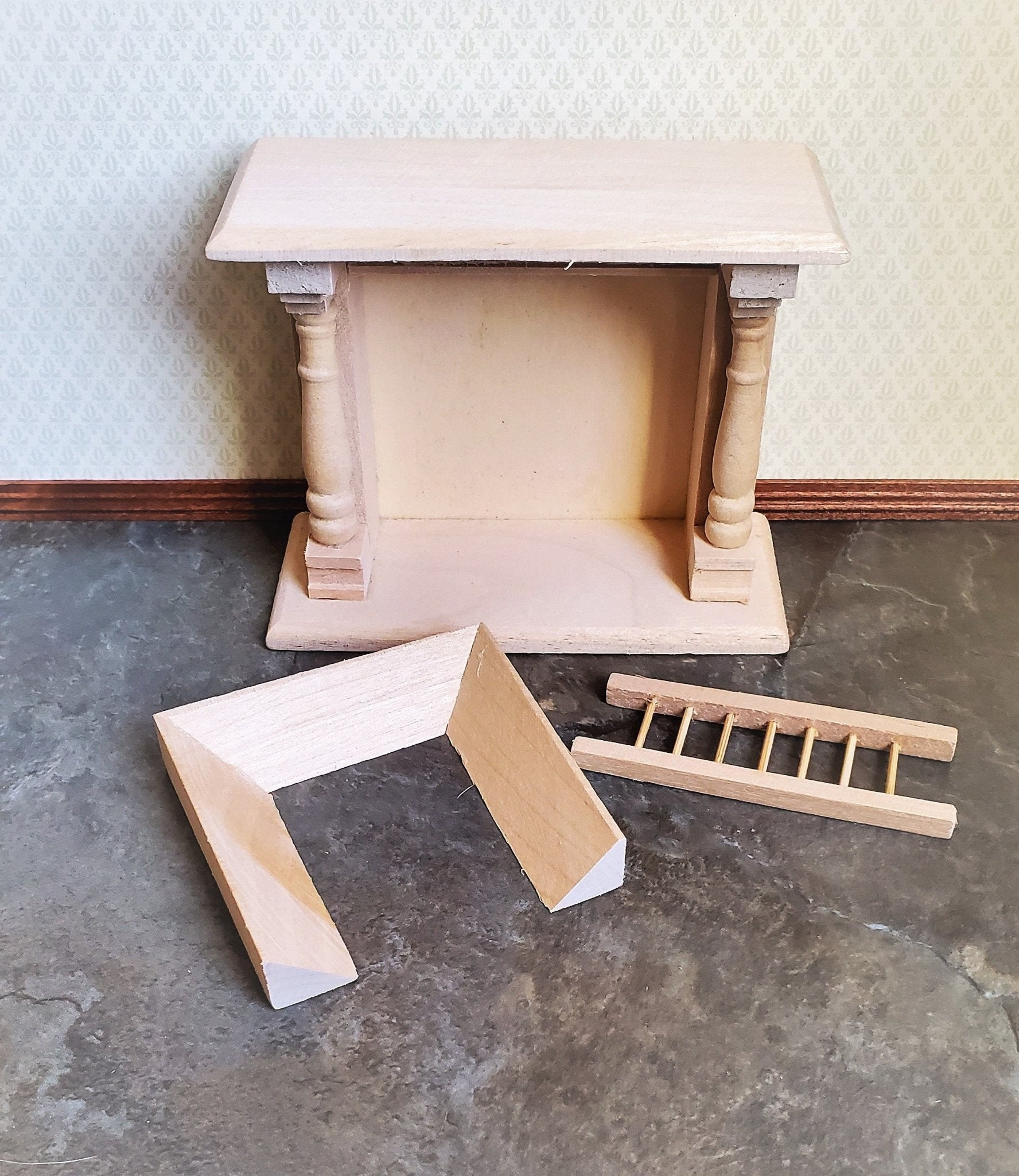 Dollhouse Miniature Fireplace Large DIY 1:12 Scale Furniture Unfinished Wood - Miniature Crush