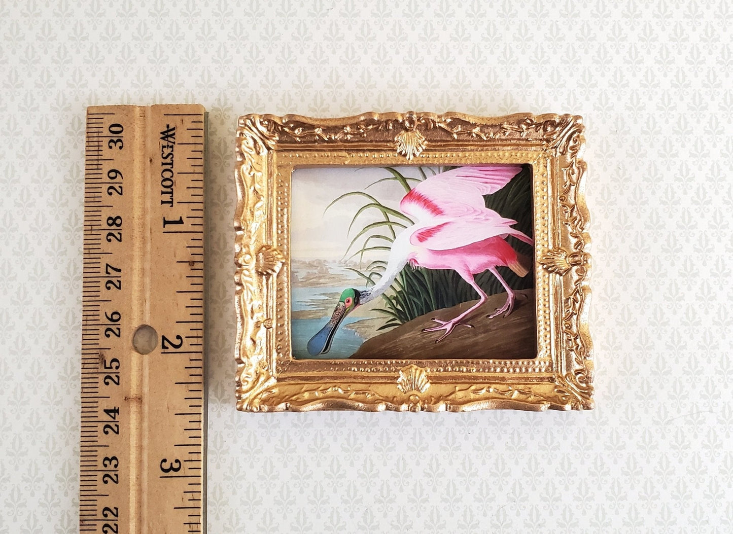 Dollhouse Miniature Framed Bird Print Roseate Spoonbill John James Audubon 1:12 Scale - Miniature Crush