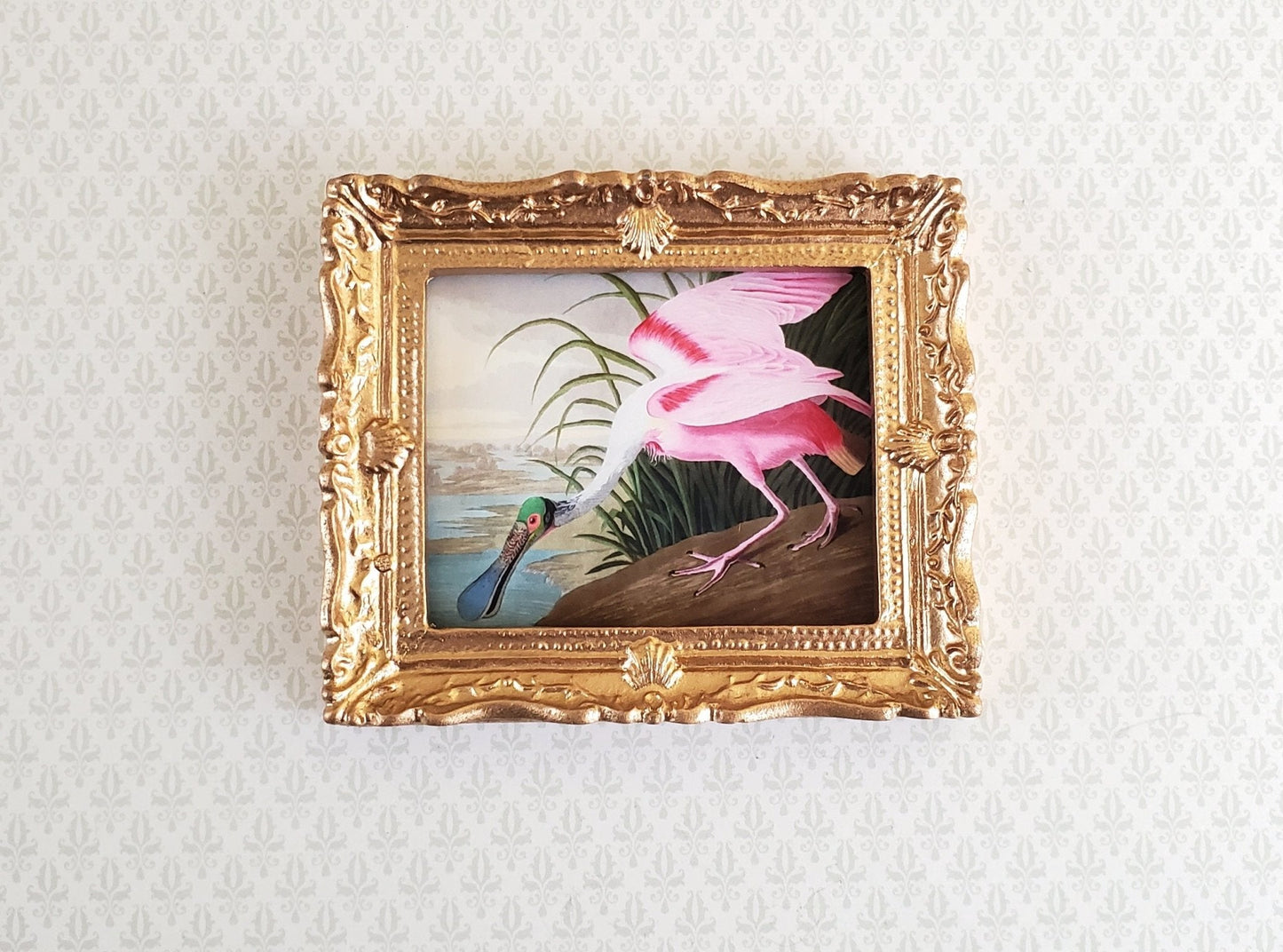 Dollhouse Miniature Framed Bird Print Roseate Spoonbill John James Audubon 1:12 Scale - Miniature Crush