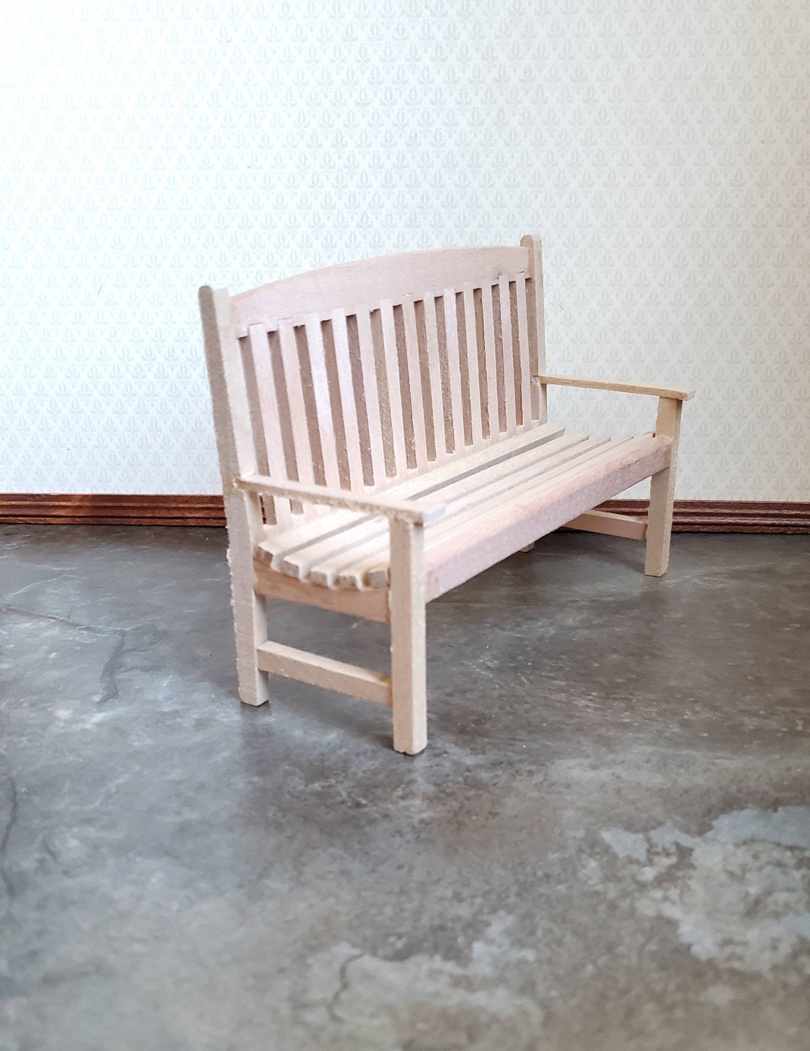 Dollhouse Miniature Garden Bench Large Classic Style Unfinished Wood 1:12 Scale Furniture - Miniature Crush