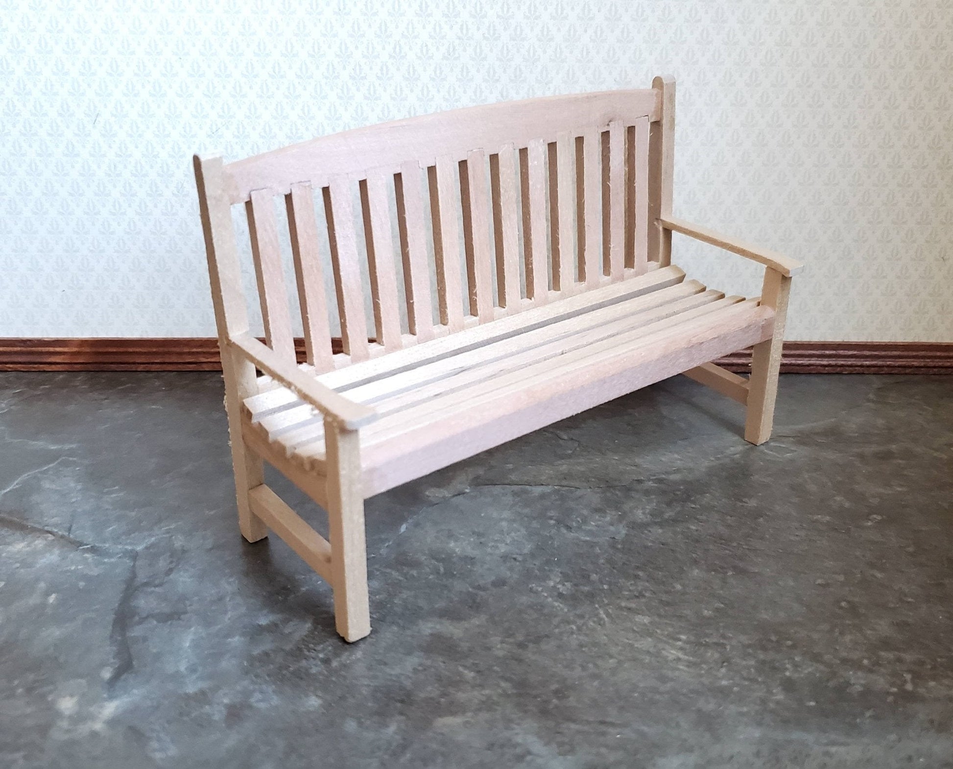 Dollhouse Miniature Garden Bench Large Classic Style Unfinished Wood 1:12 Scale Furniture - Miniature Crush