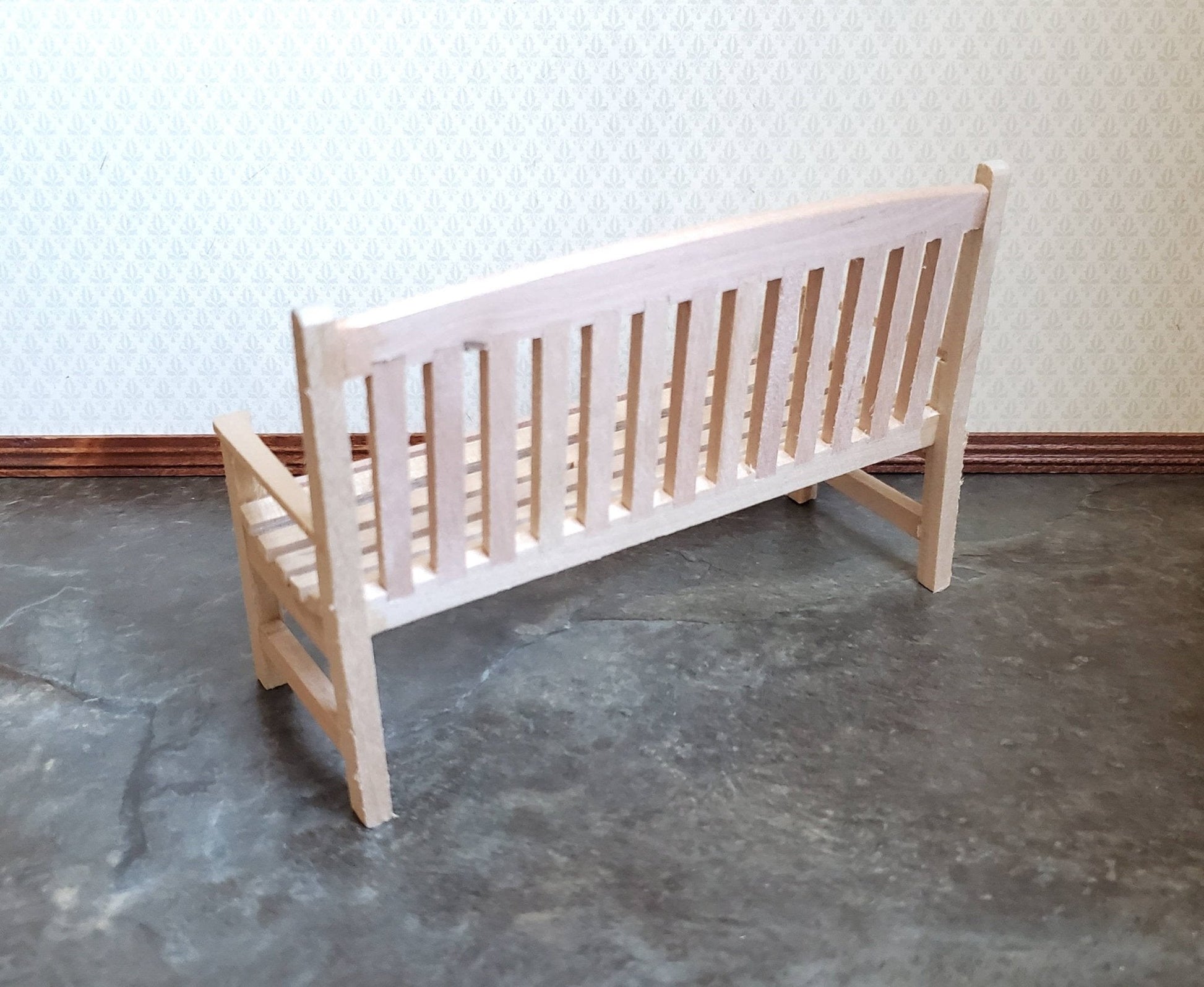 Dollhouse Miniature Garden Bench Large Classic Style Unfinished Wood 1:12 Scale Furniture - Miniature Crush