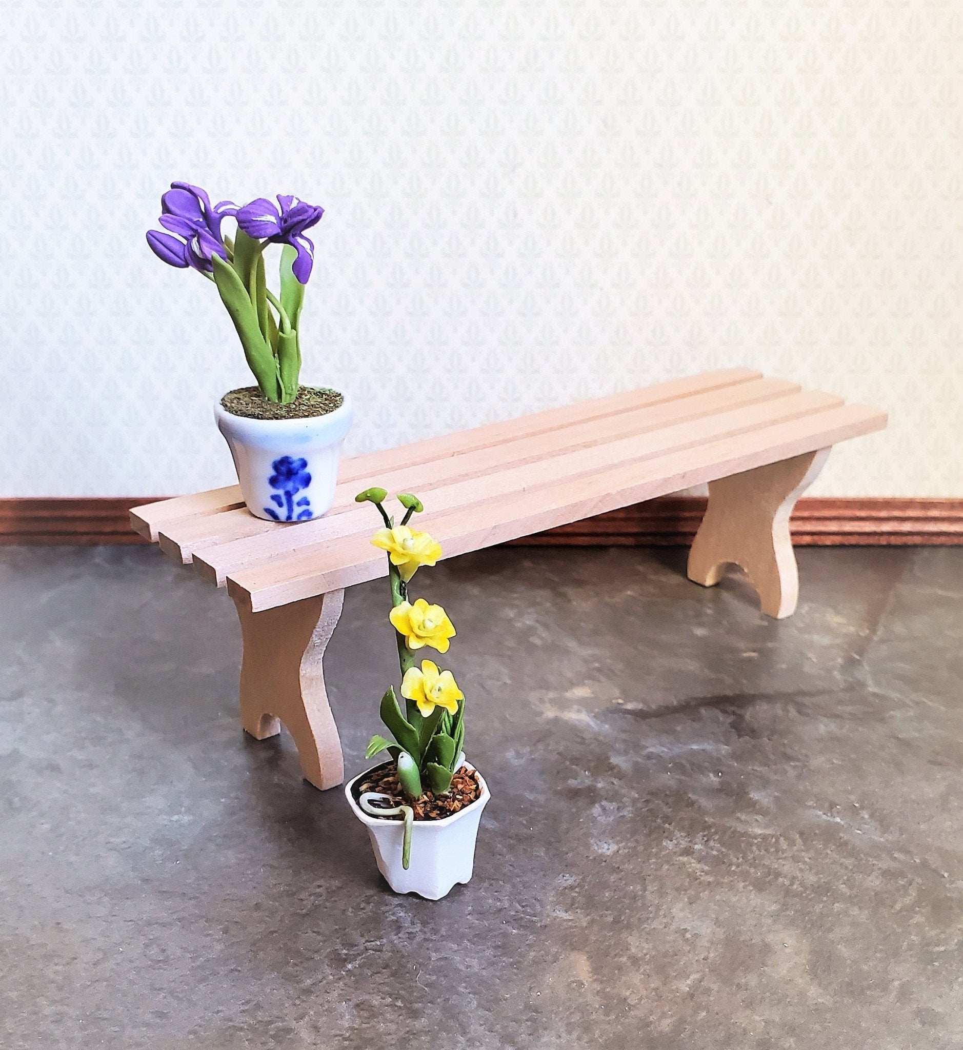 Dollhouse Miniature Garden Bench Slatted Large Unfinished Wood 1:12 Scale Furniture - Miniature Crush