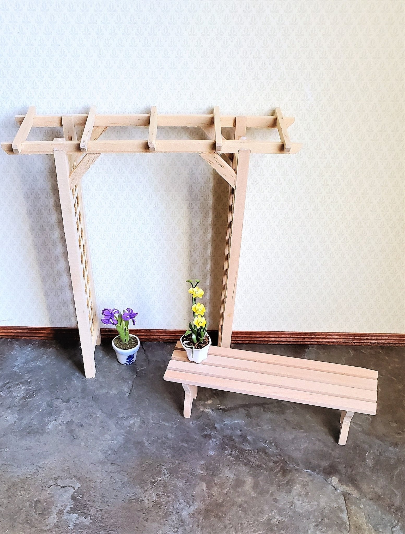 Dollhouse Miniature Garden Bench Slatted Large Unfinished Wood 1:12 Scale Furniture - Miniature Crush