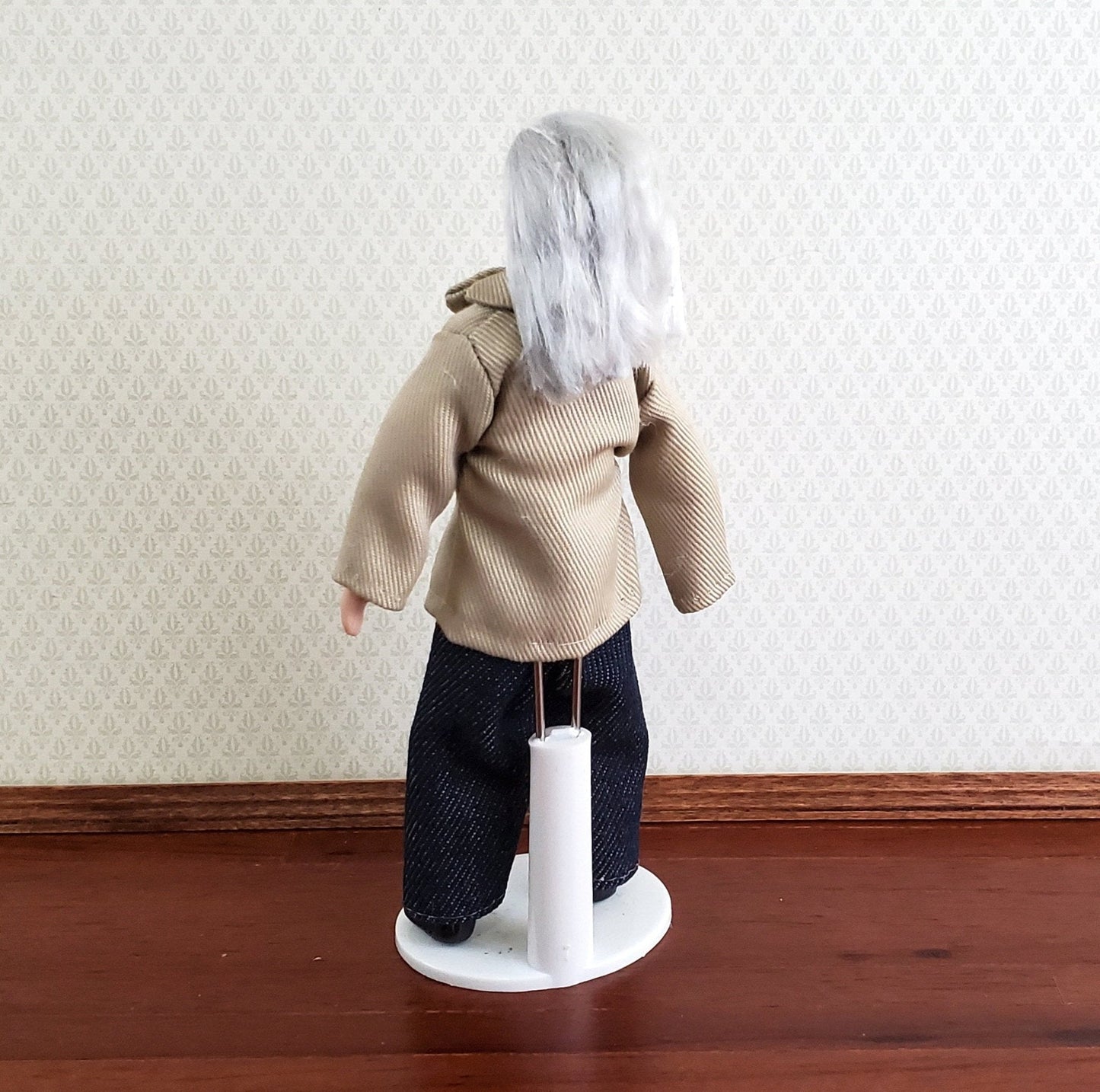 Dollhouse Miniature Grandma Porcelain Doll Modern Style with Jeans 1:12 Scale - Miniature Crush