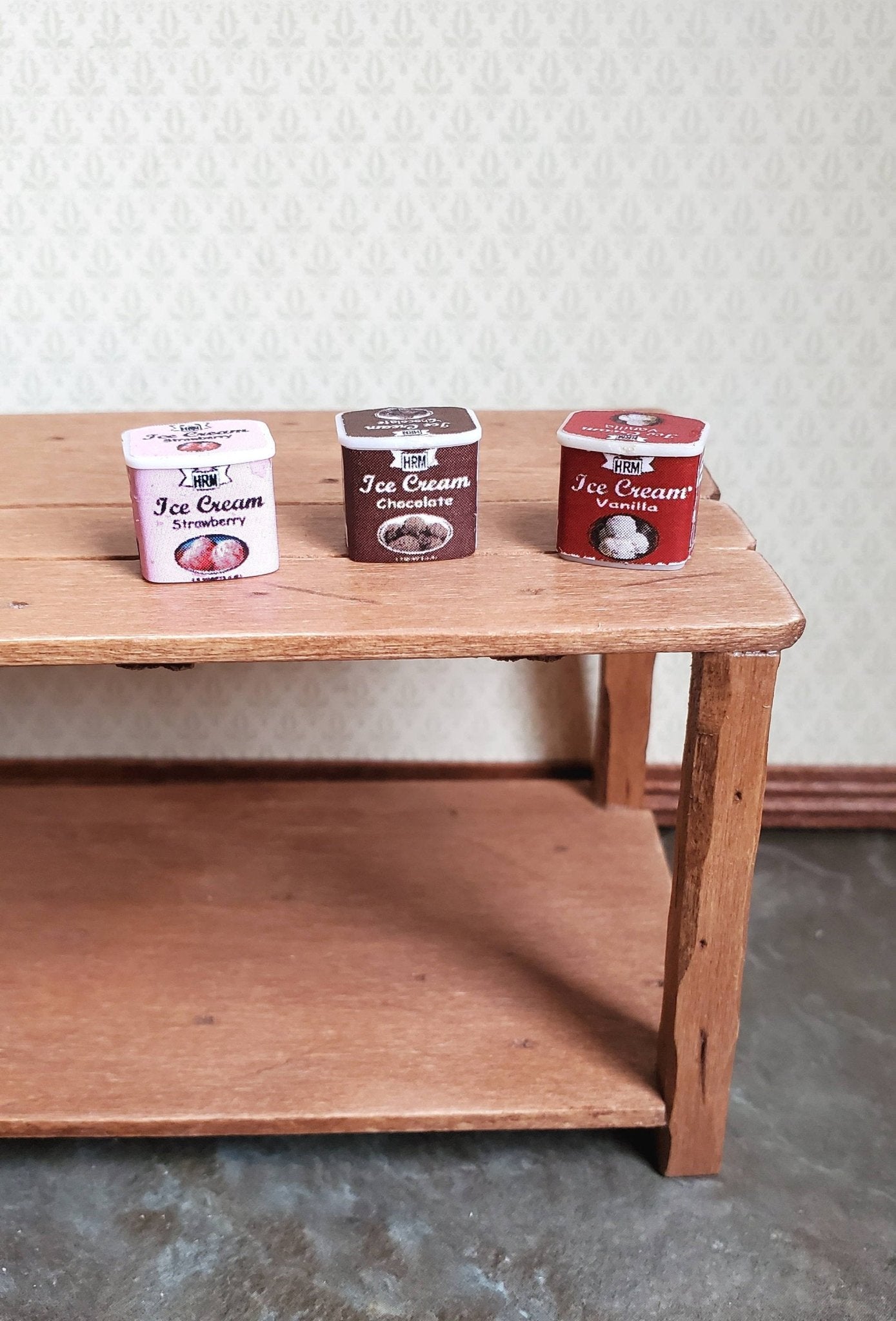 Dollhouse Miniature Ice Cream Strawberry Chocolate & Vanilla 1:12 Scale Dessert Food - Miniature Crush