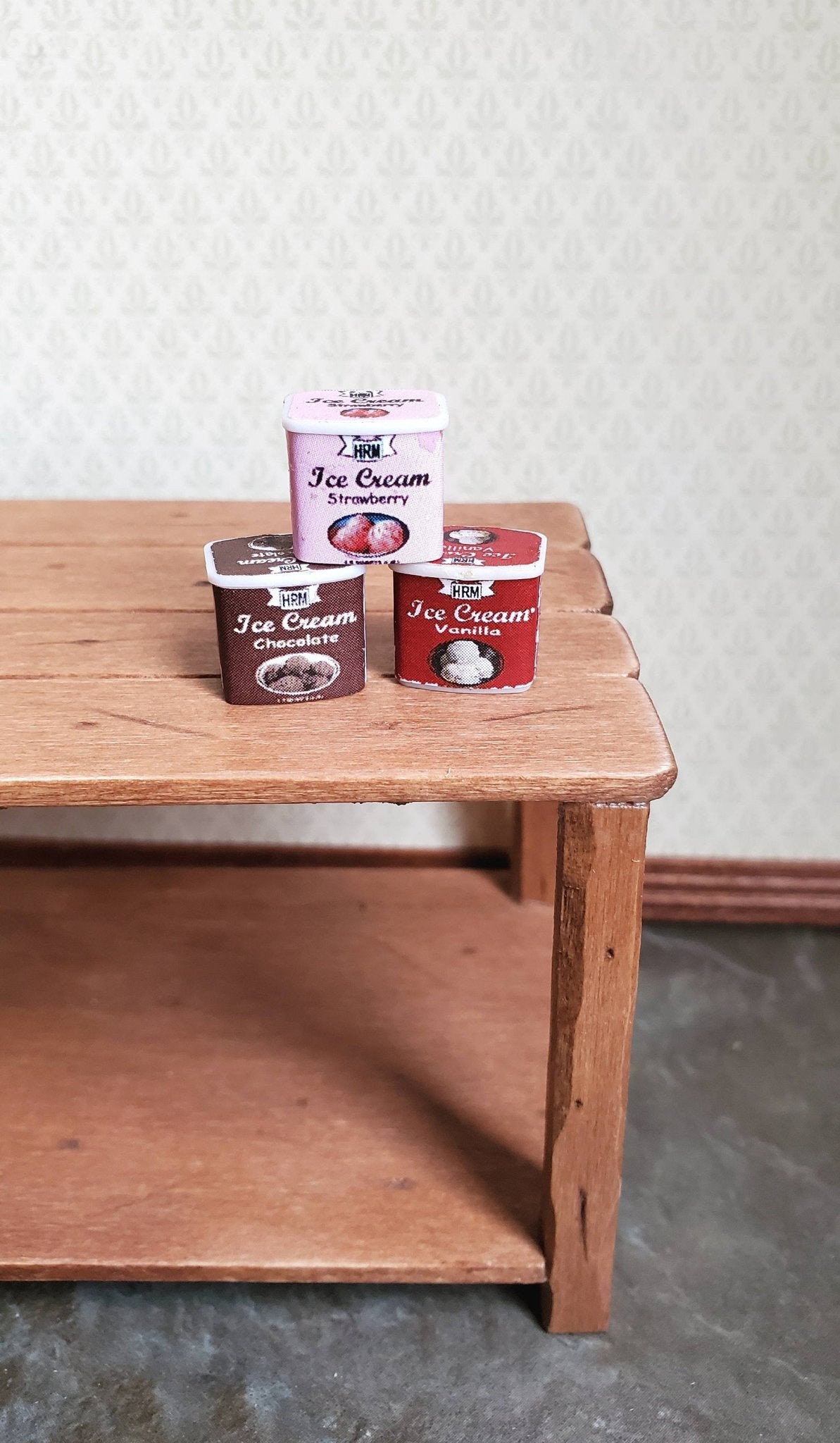 Dollhouse Miniature Ice Cream Strawberry Chocolate & Vanilla 1:12 Scale Dessert Food - Miniature Crush