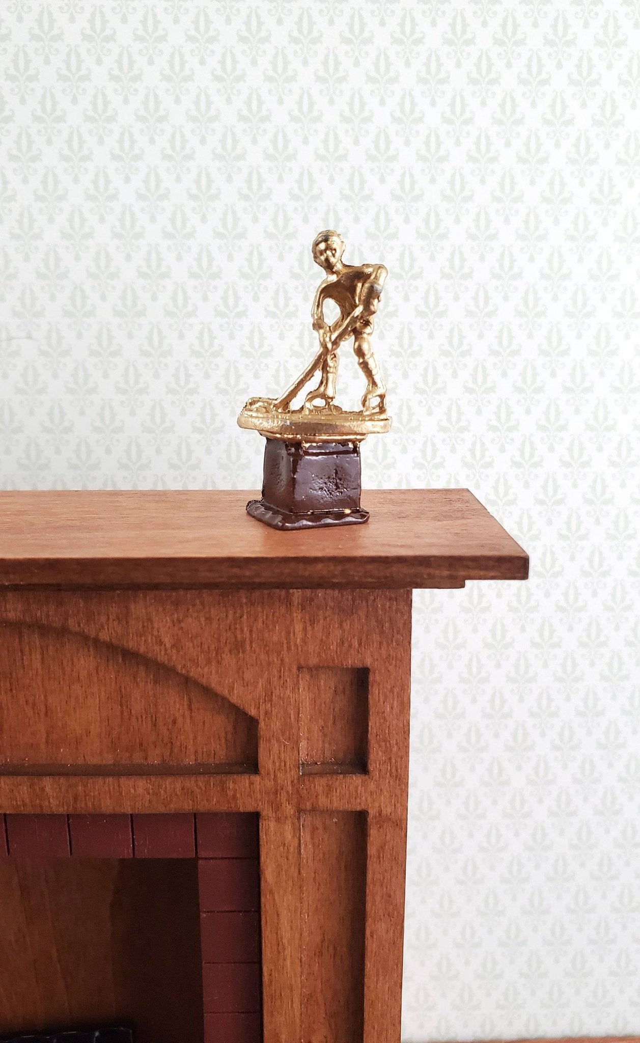 Dollhouse Miniature Ice Hockey Trophy Statue Gold 1:12 Scale Painted Metal - Miniature Crush