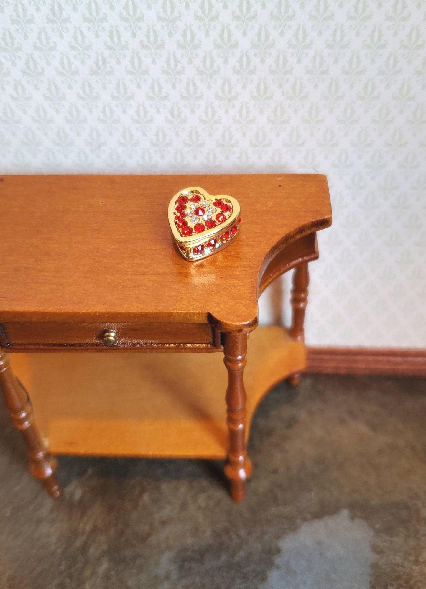 Dollhouse Miniature Jewelry Box with Jewels Heart Shape Opening Lid 1:12 Scale - Miniature Crush