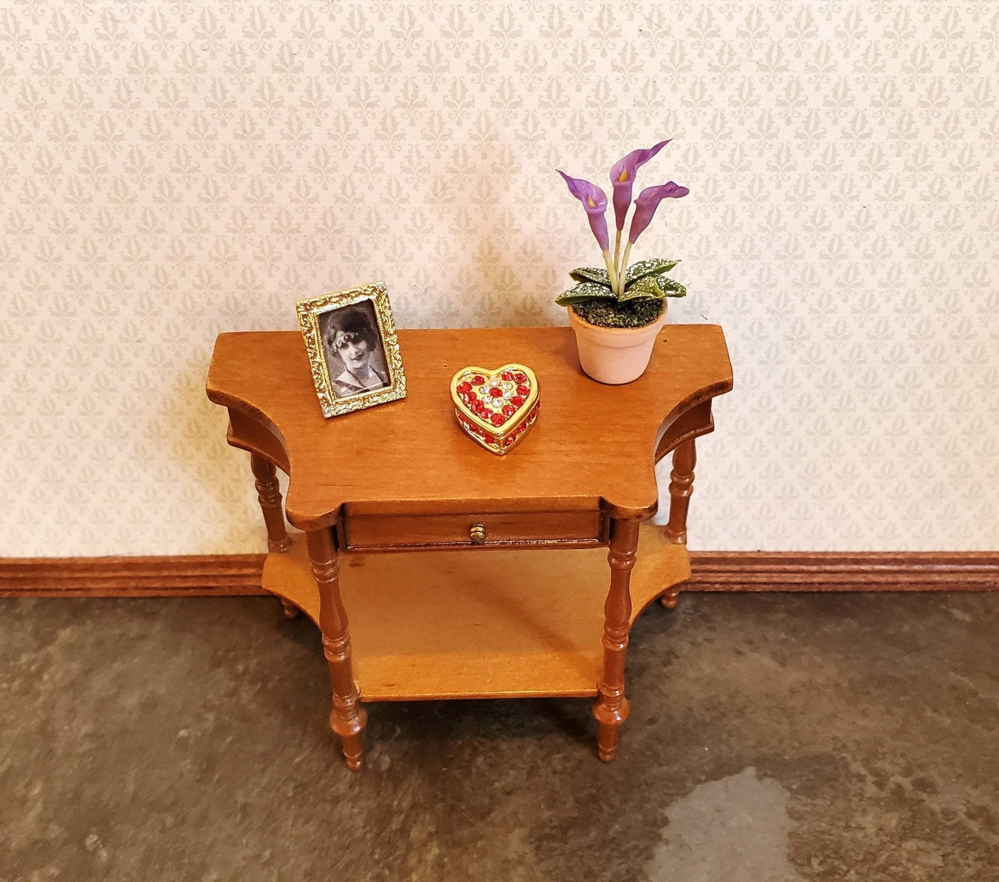Dollhouse Miniature Jewelry Box with Jewels Heart Shape Opening Lid 1:12 Scale - Miniature Crush