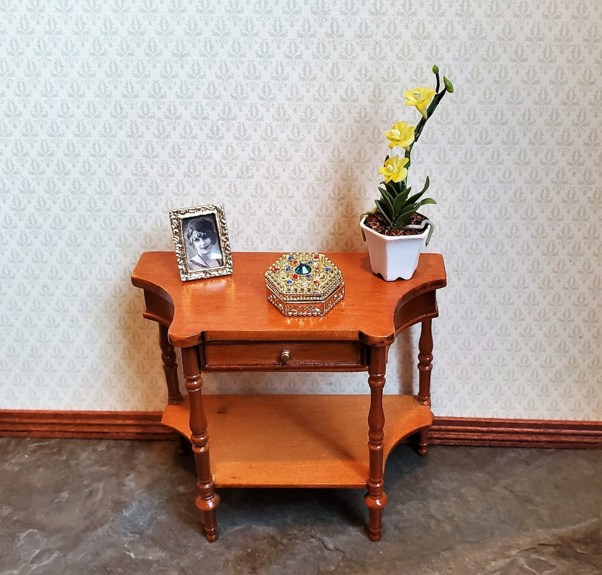 Dollhouse Miniature Jewelry Box with Jewels Large Gold with Opening Lid 1:12 Scale - Miniature Crush