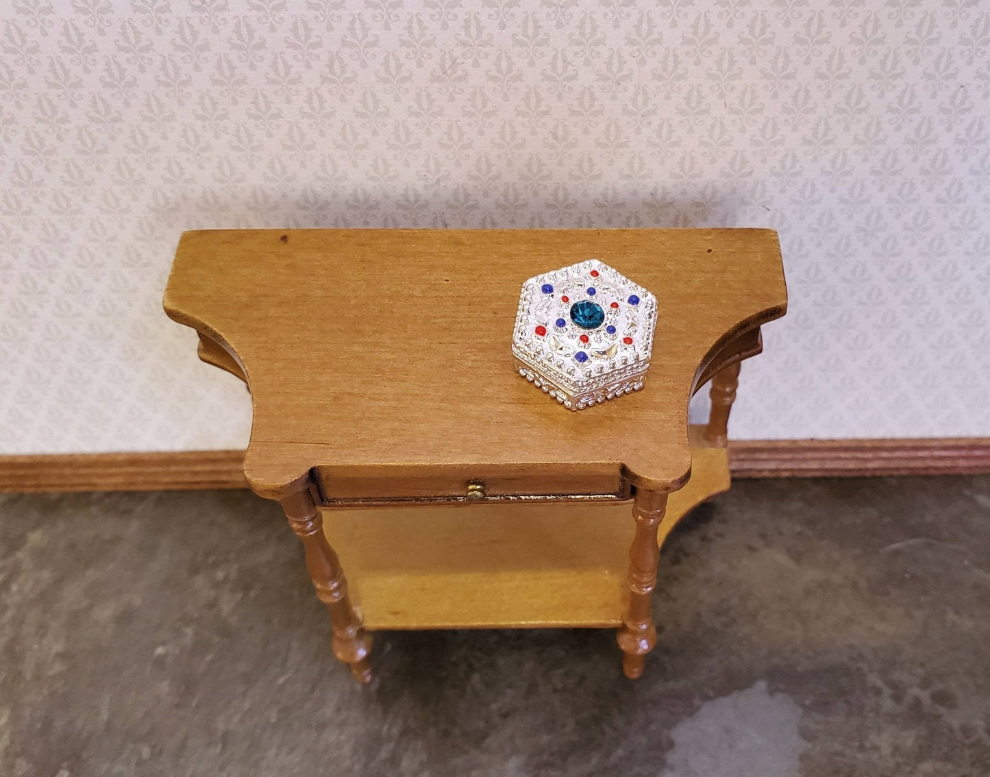 Dollhouse Miniature Jewelry Box with Jewels Large Silver with Opening Lid 1:12 Scale - Miniature Crush