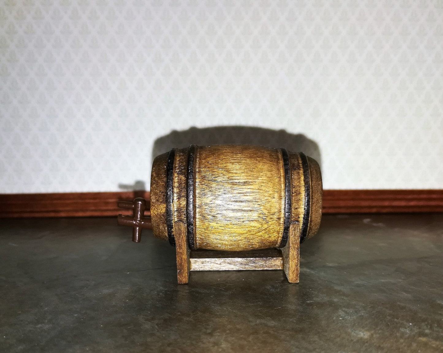 Dollhouse Miniature Keg Small Wooden with Stand and Tap 1:12 Scale Tapped Keg - Miniature Crush